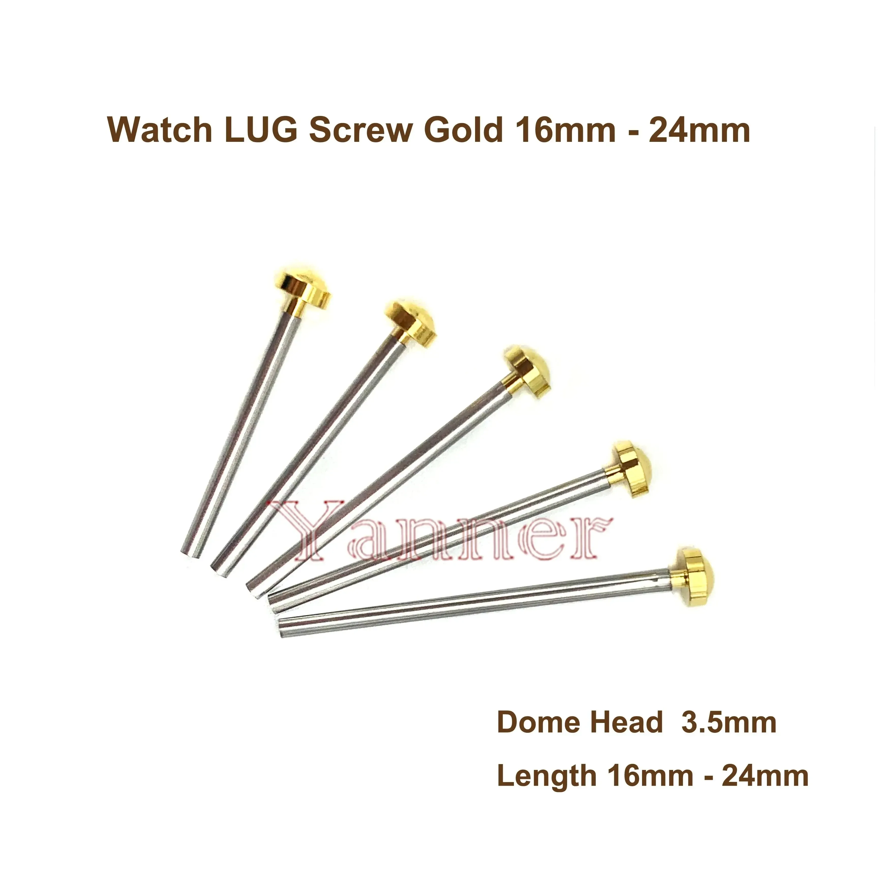 Gold spring bar pins fanned out with dome head 3.5 mm marked