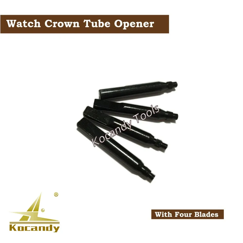 Four black opener blades fanned out with the metal holder tip