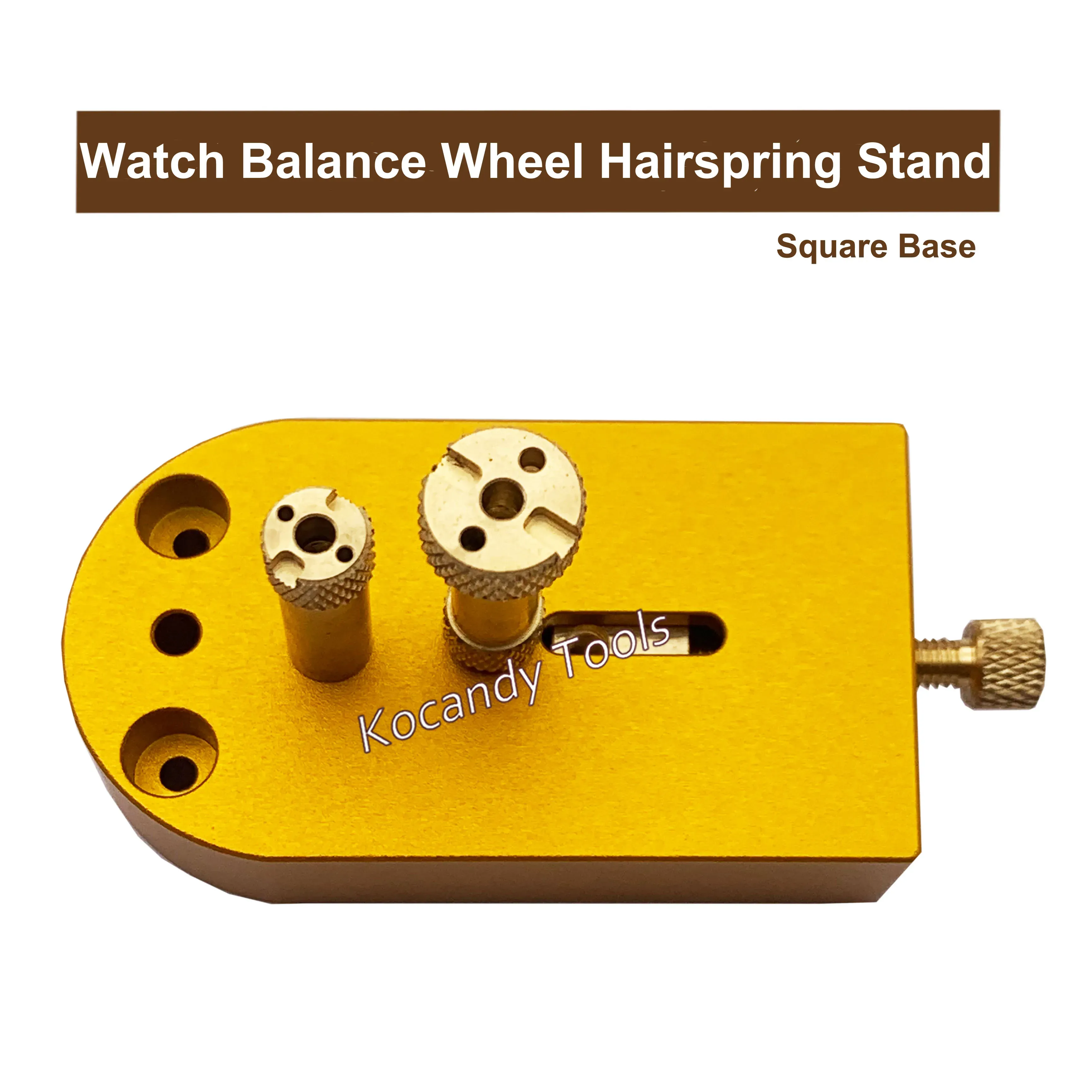 Gold stand base with a round knurled disc and pins