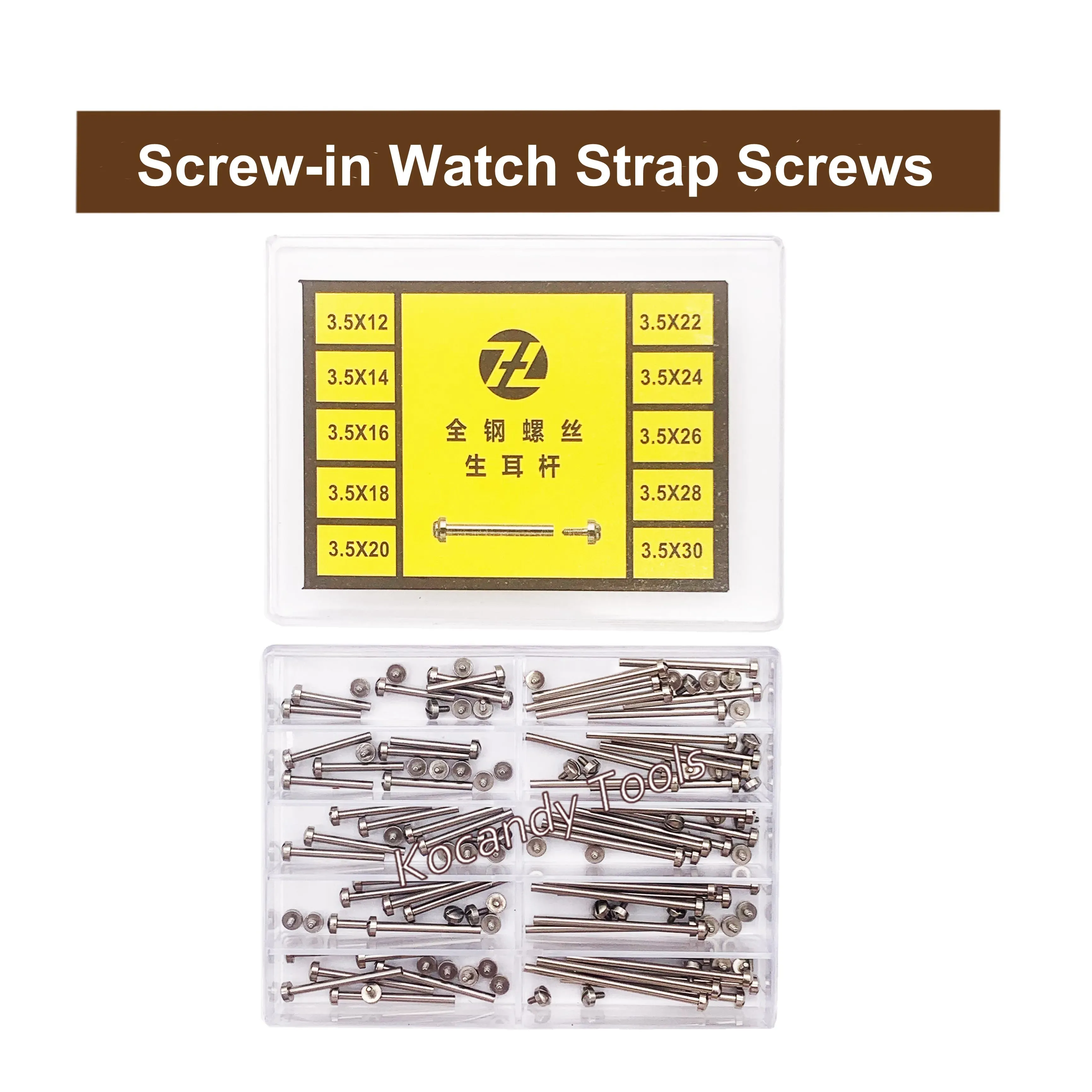 Yellow packaging box for watch strap link tubes with rods stacked below