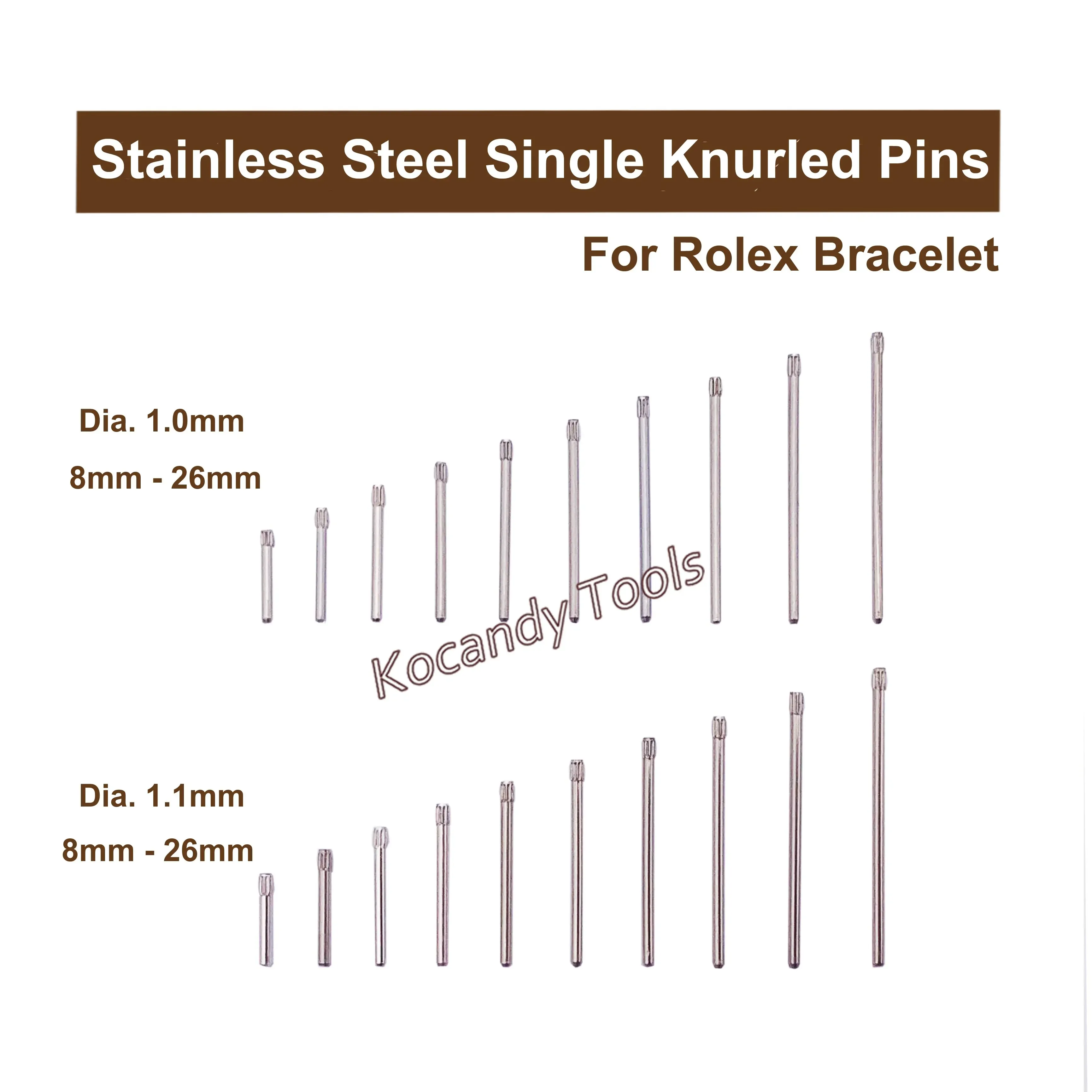 Fan of single knurled pins marked 1.5 mm and 1.8 mm diameter