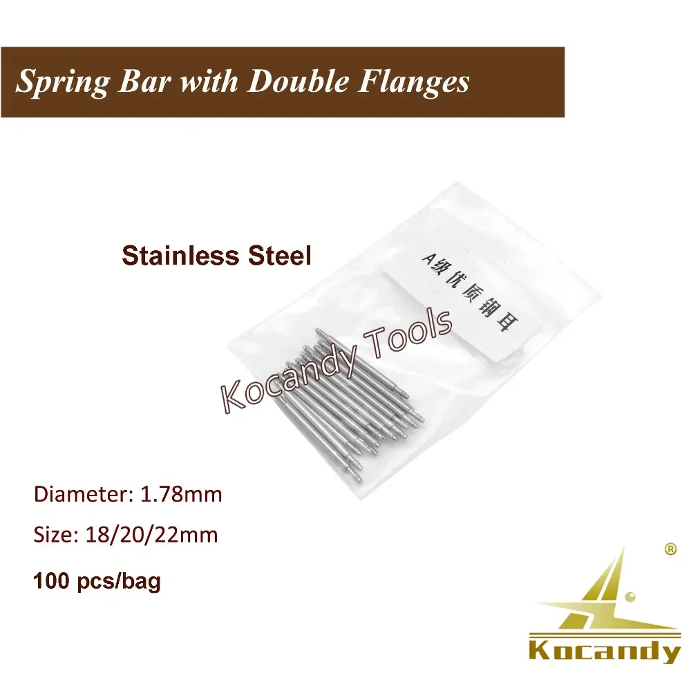 Pile of double-flange spring bars on a white background