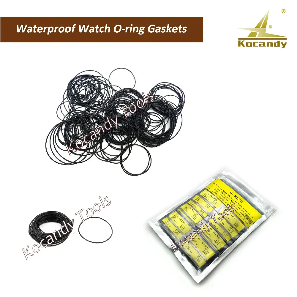 Loose black rubber O-ring gaskets of mixed diameter beside a clear bag