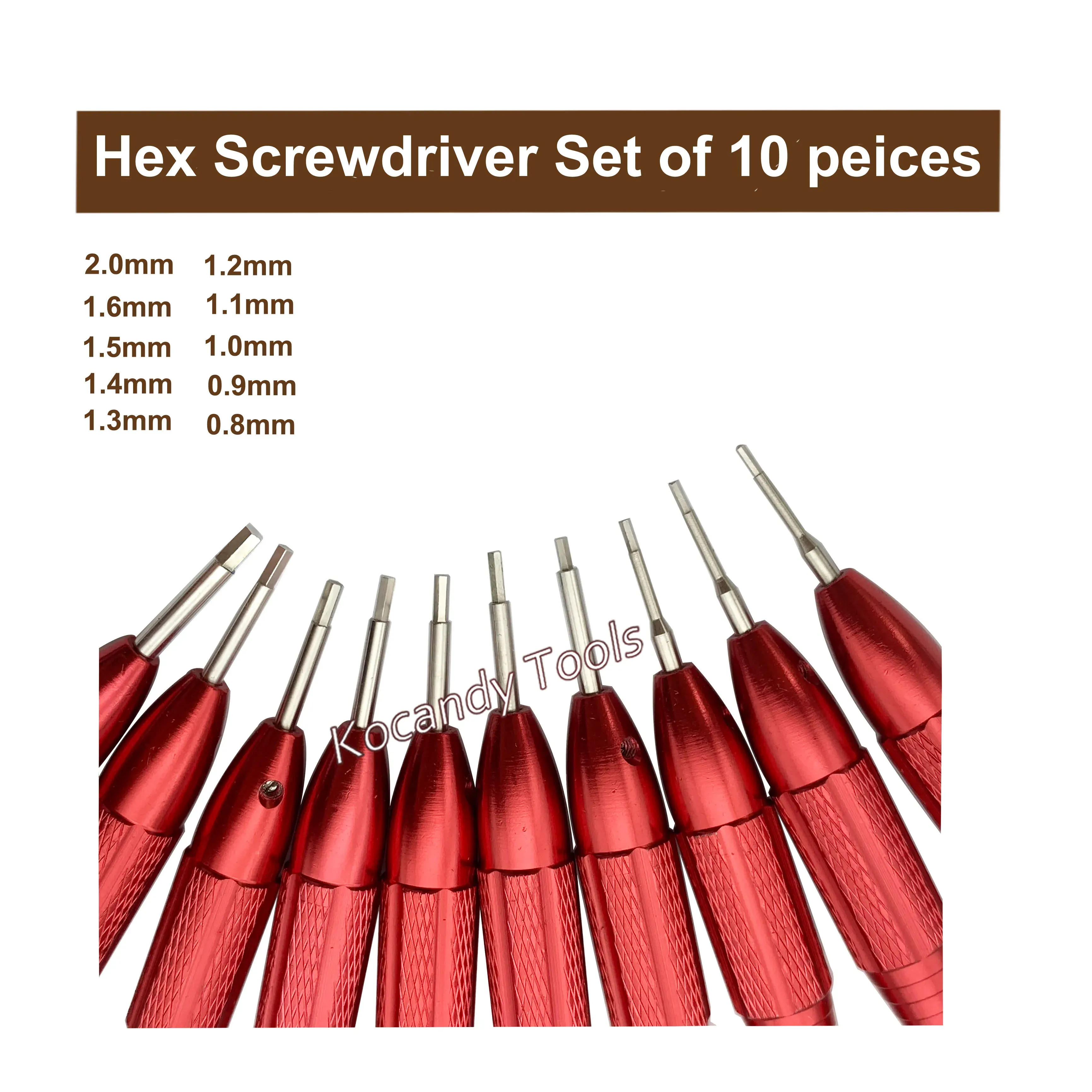 Close-up of red hex screwdrivers showing their hexagonal steel blades