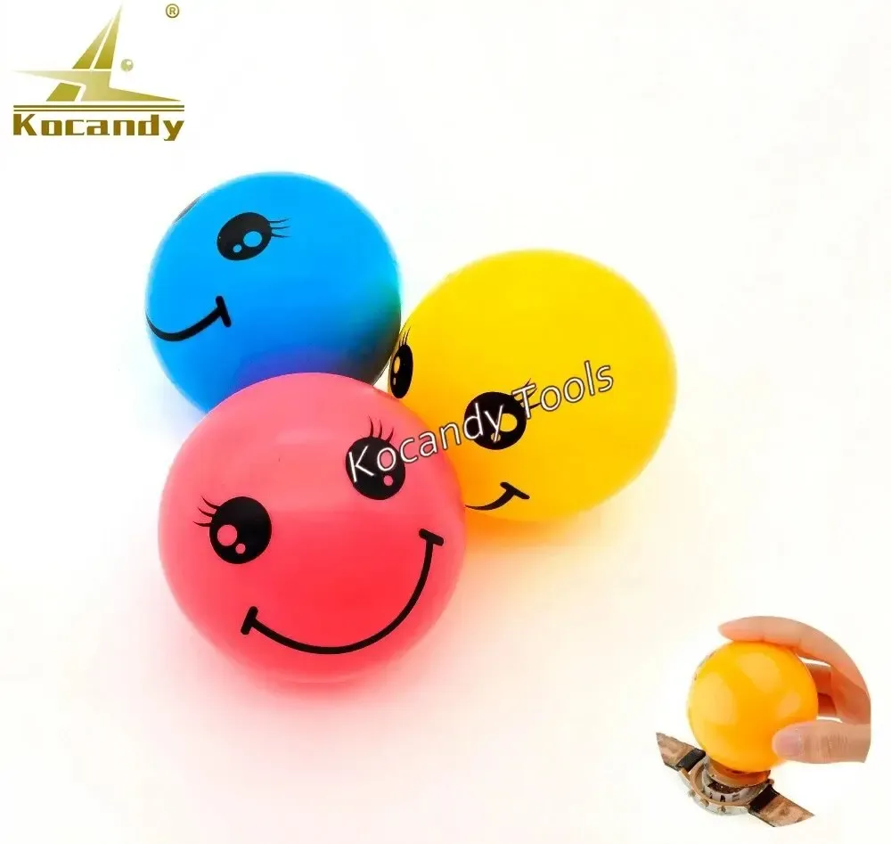 Three coloured silicone balls, blue and yellow, with a small red one
