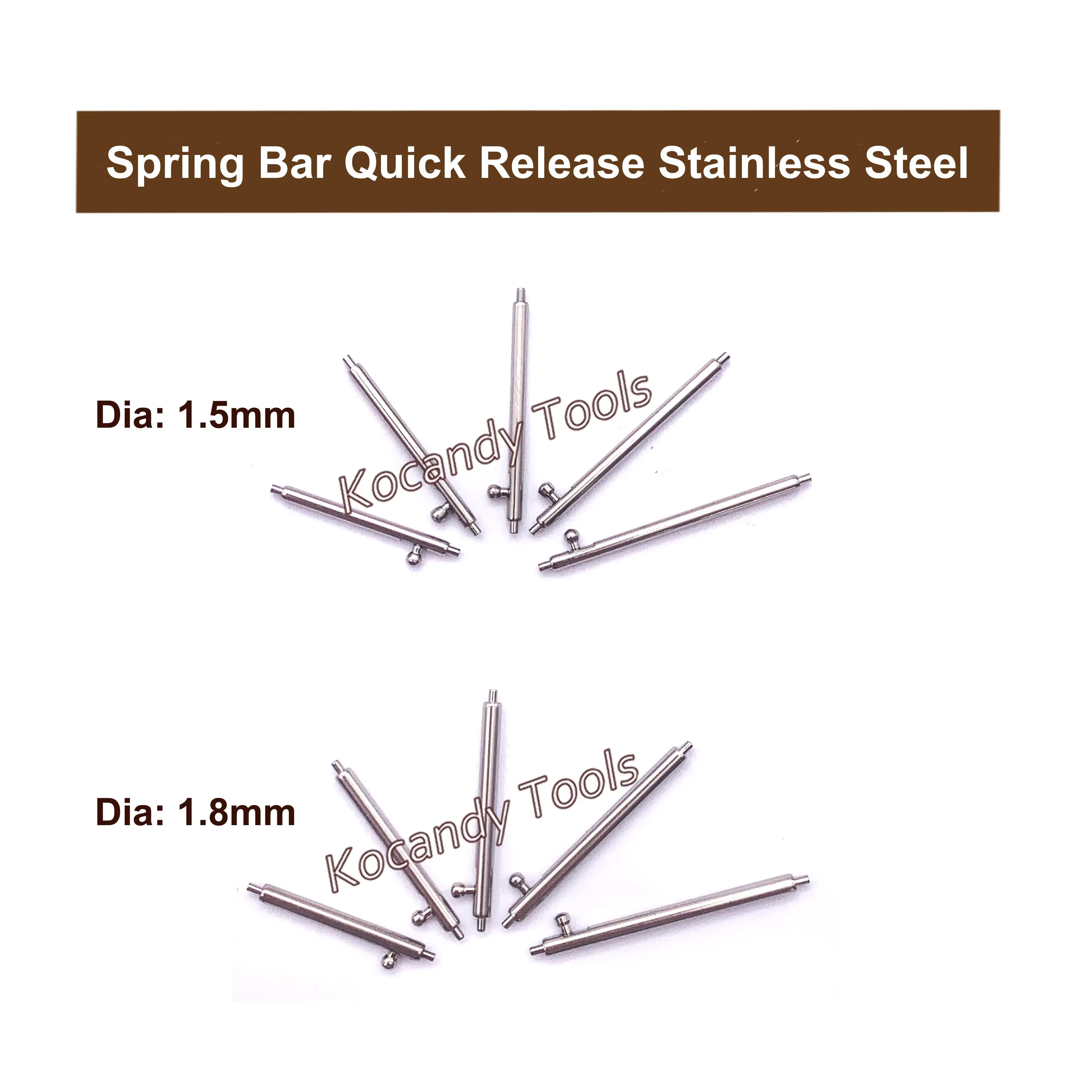 Close-up of spring bar tips labelled Diameter 1.5 mm and Diameter 1.8 mm