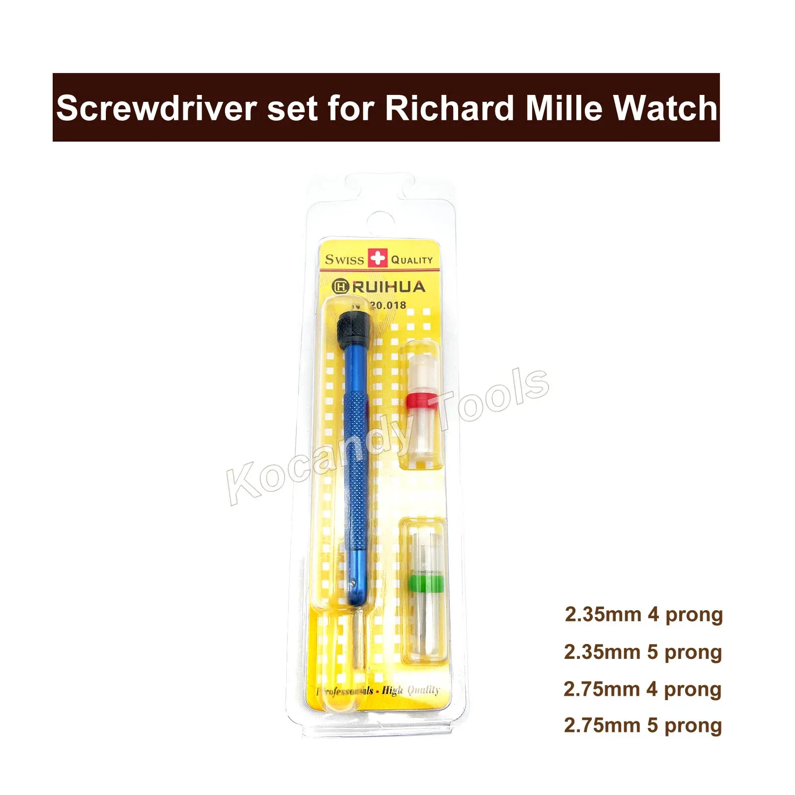 Screwdriver set in a slim yellow retail blister pack with tips listed