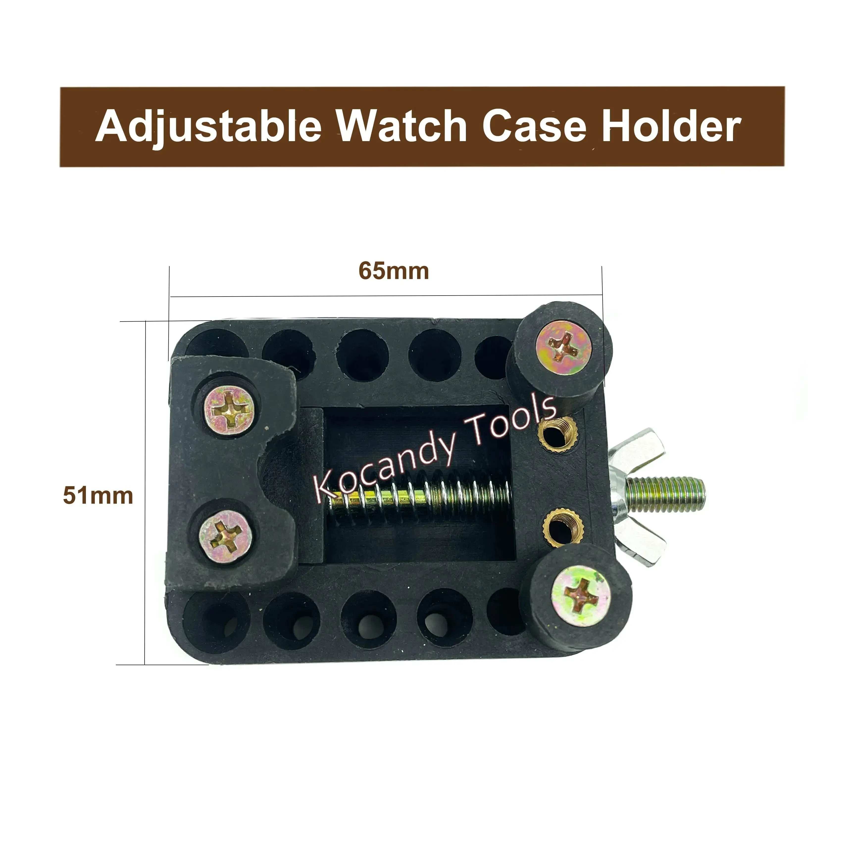 Black case holder labelled 45 mm with green screw knobs