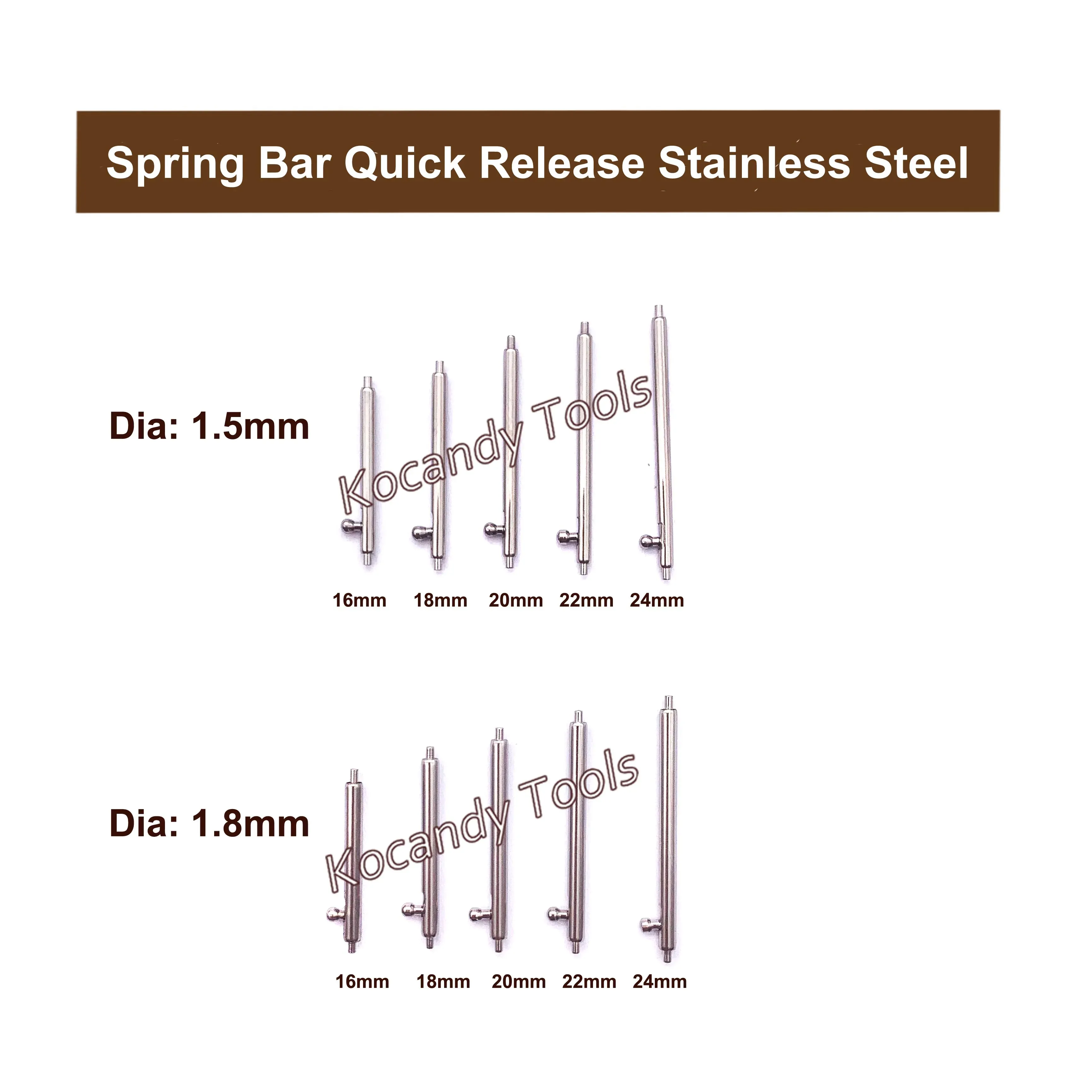 Two rows of quick release spring bars labelled 1.5 mm and 1.8 mm