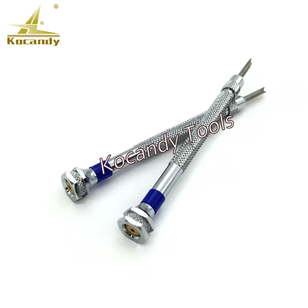Two H-type screwdrivers crossed above a tiny screw