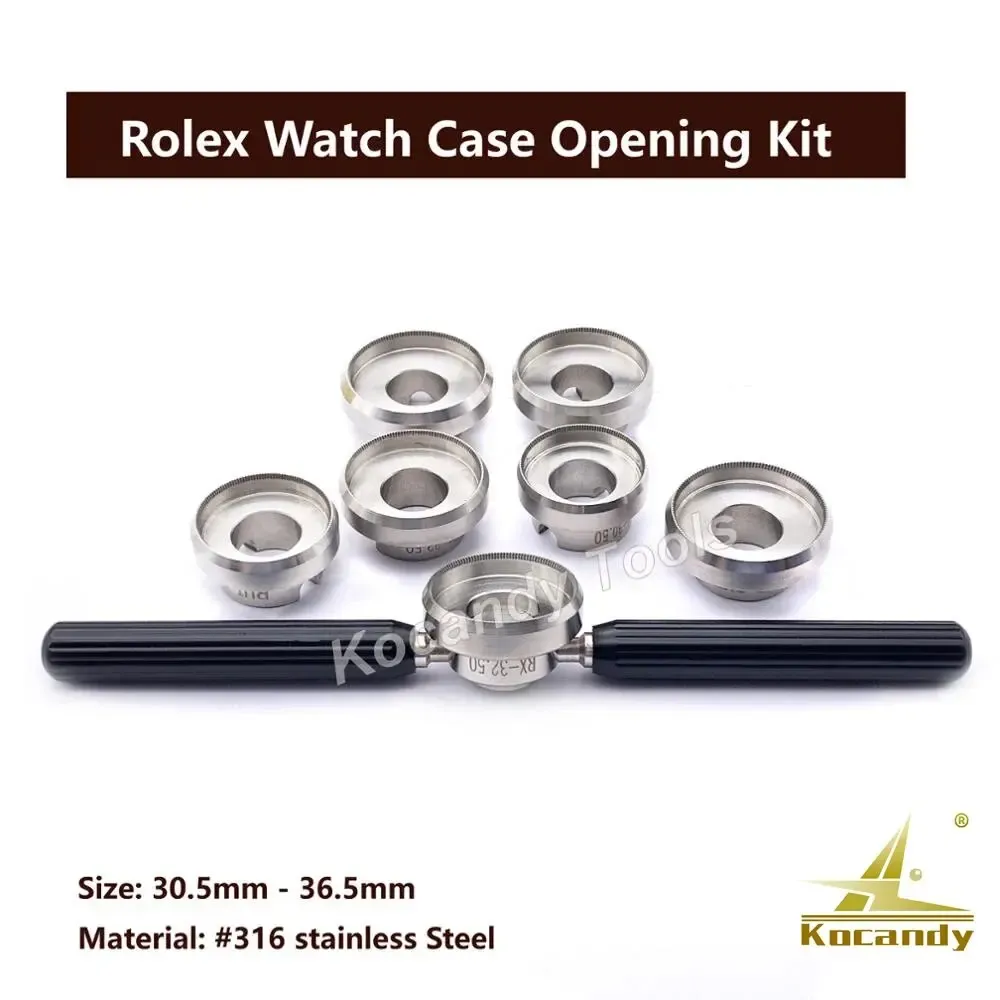 Case opener dies mounted on a handle bar with size markings