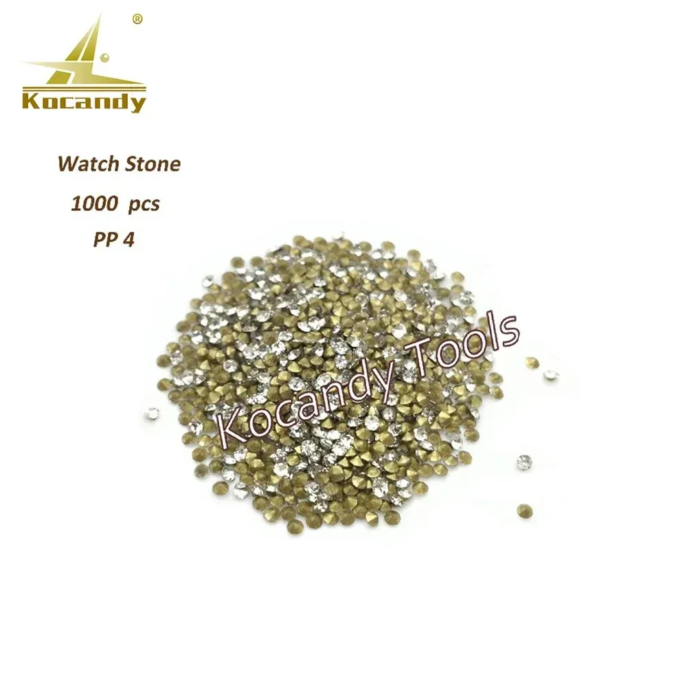 Pile of small PP4 watch rhinestones in gold and green tones