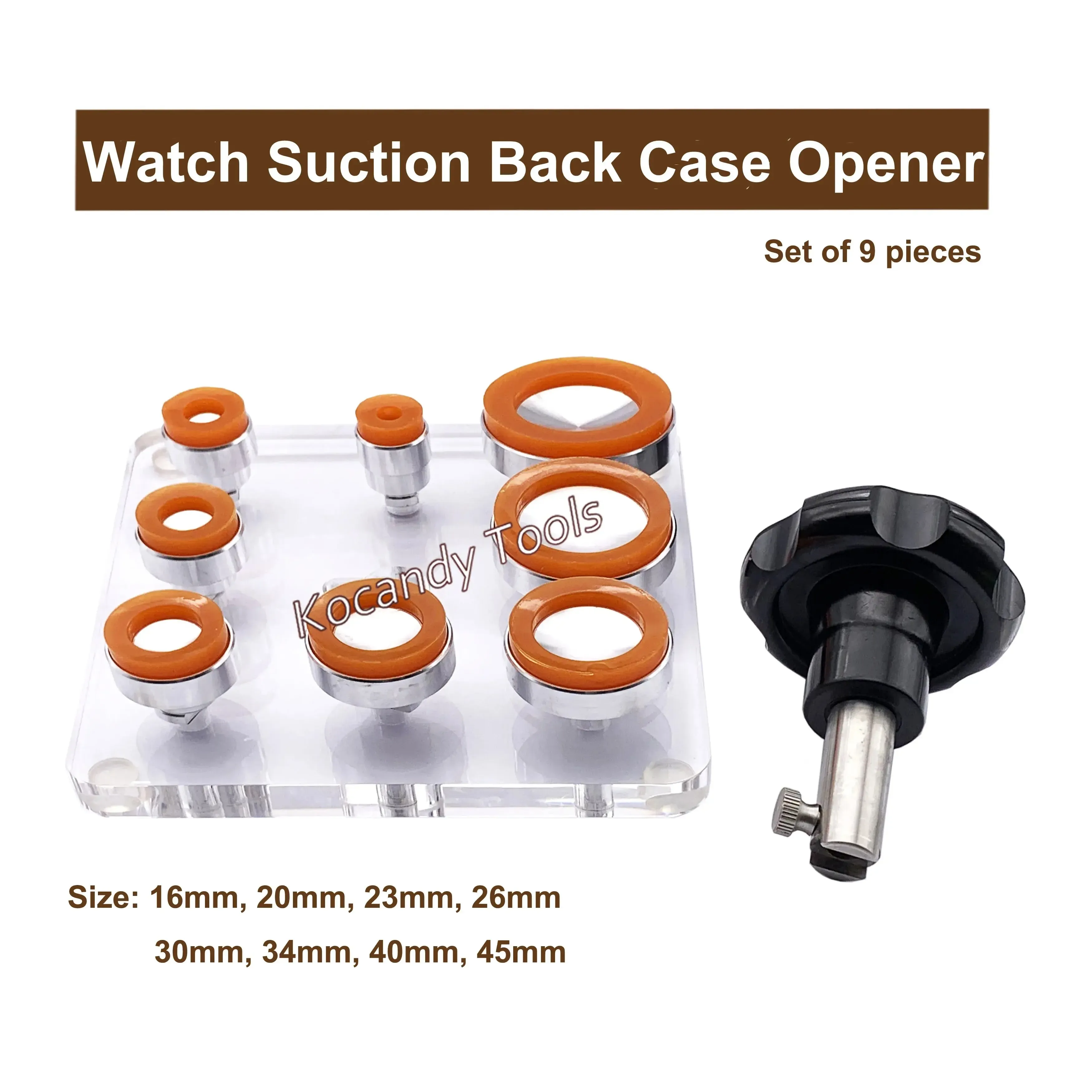 Orange suction opener parts with notes on how to use them