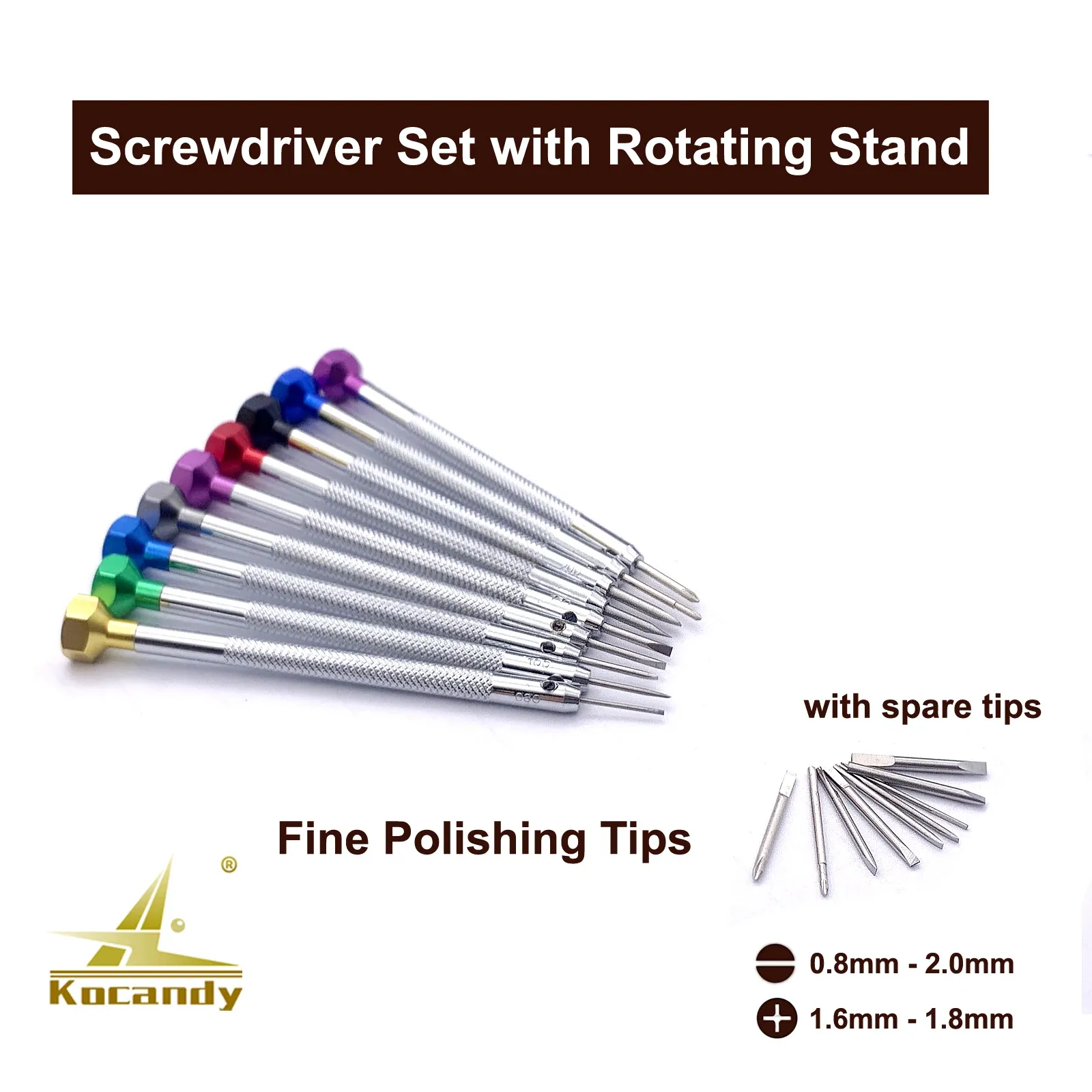 Screwdrivers laid out by tip width from 0.8 mm to 3.0 mm