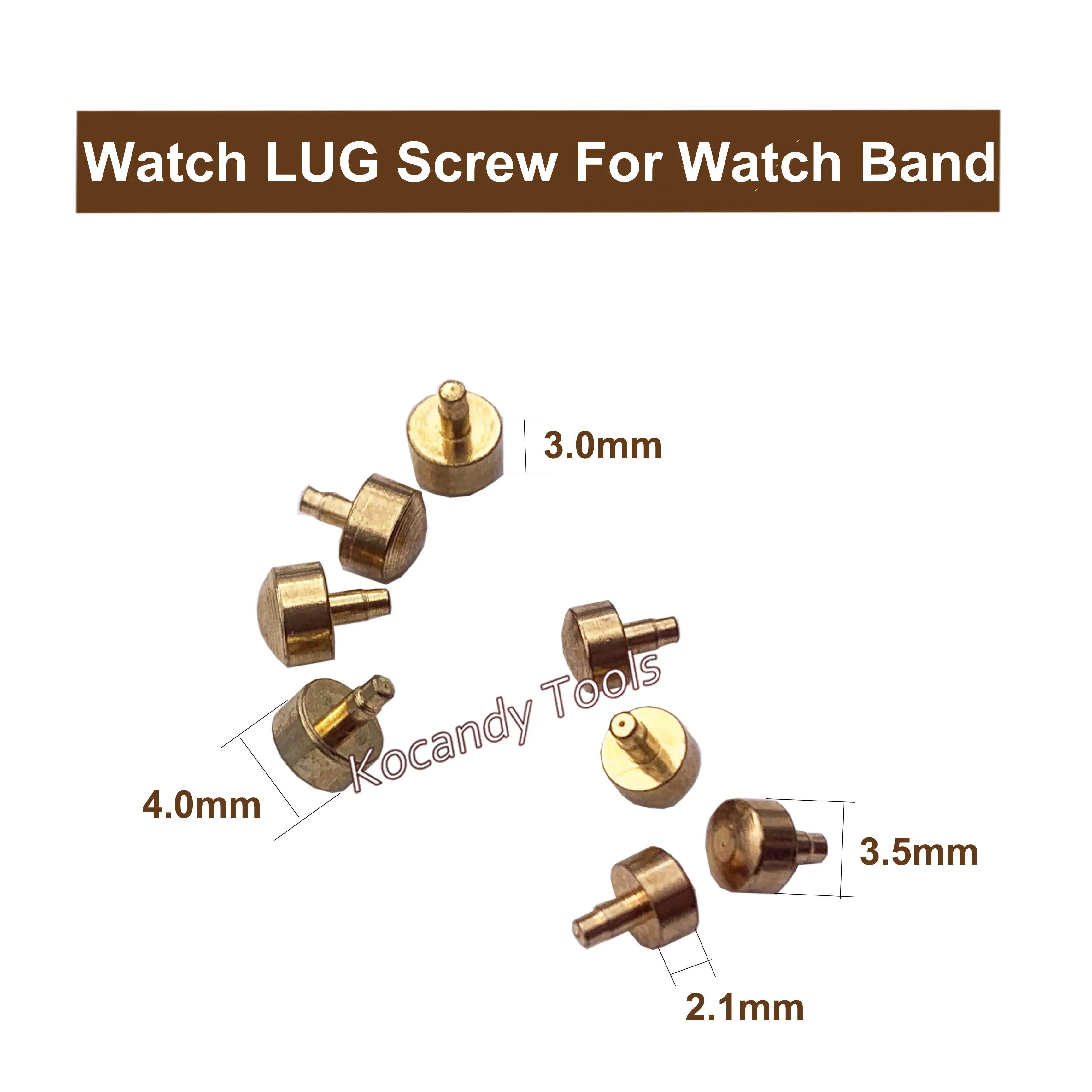 Three gold pin and rivet pieces with 3.5mm, 2.5mm and 2mm callouts