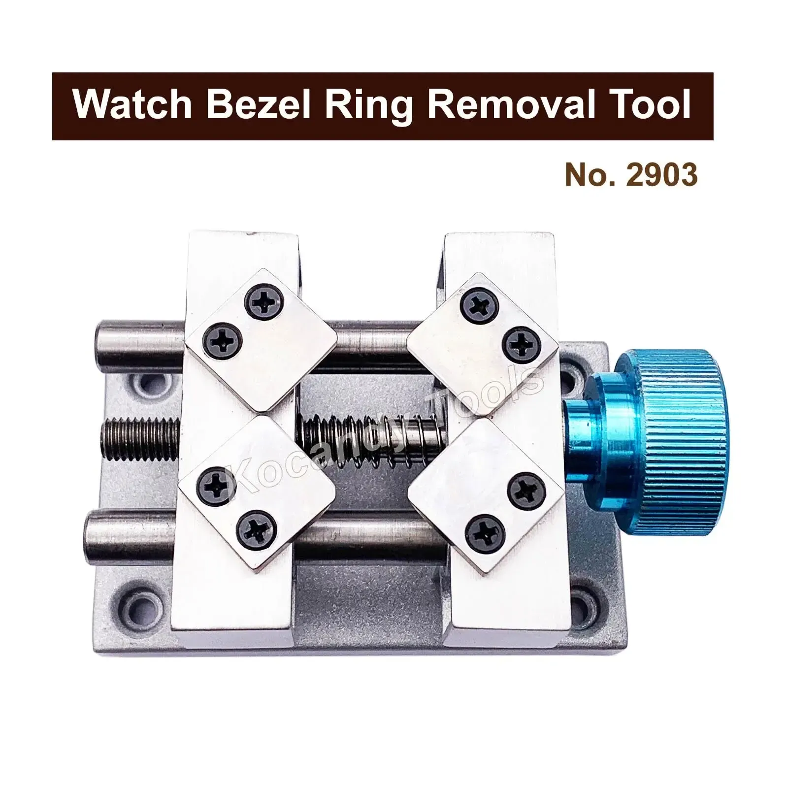 Steel bezel ring removal tool number 2903 with two blue knobs