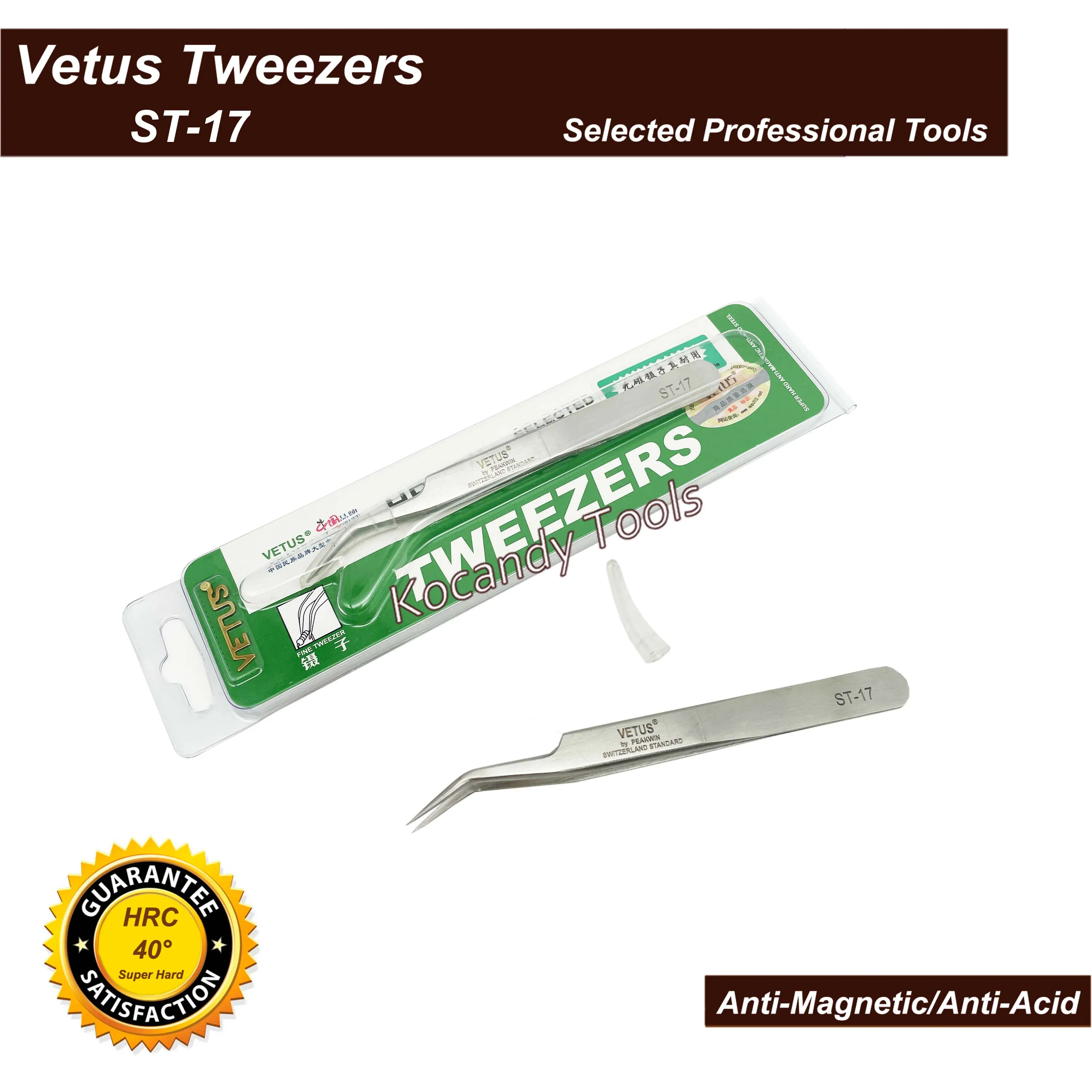 Vetus ST-17 tweezers with a green anti-magnetic box