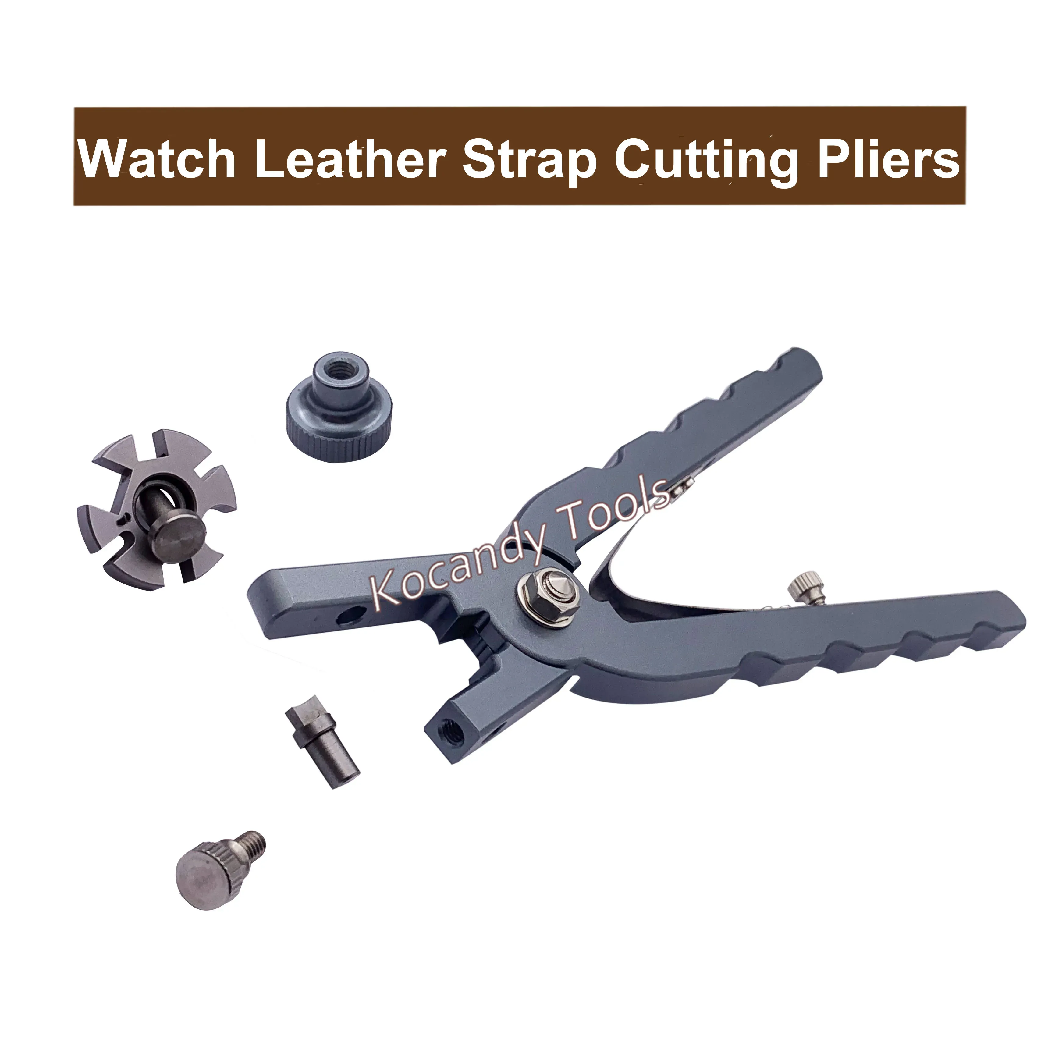 Strap cutting pliers open showing the cutting tip and dies