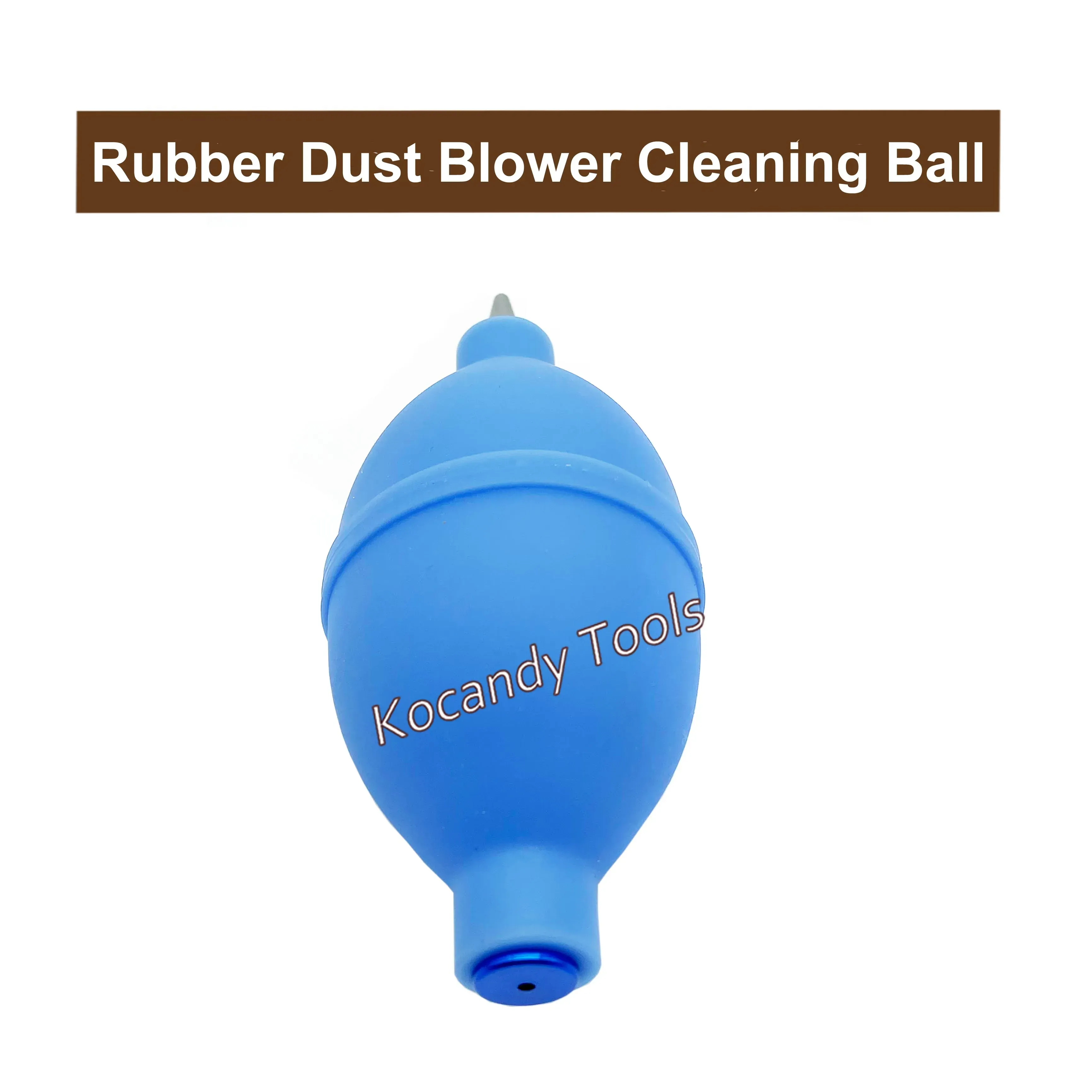 Blue dust blower ball standing with its nozzle at the top