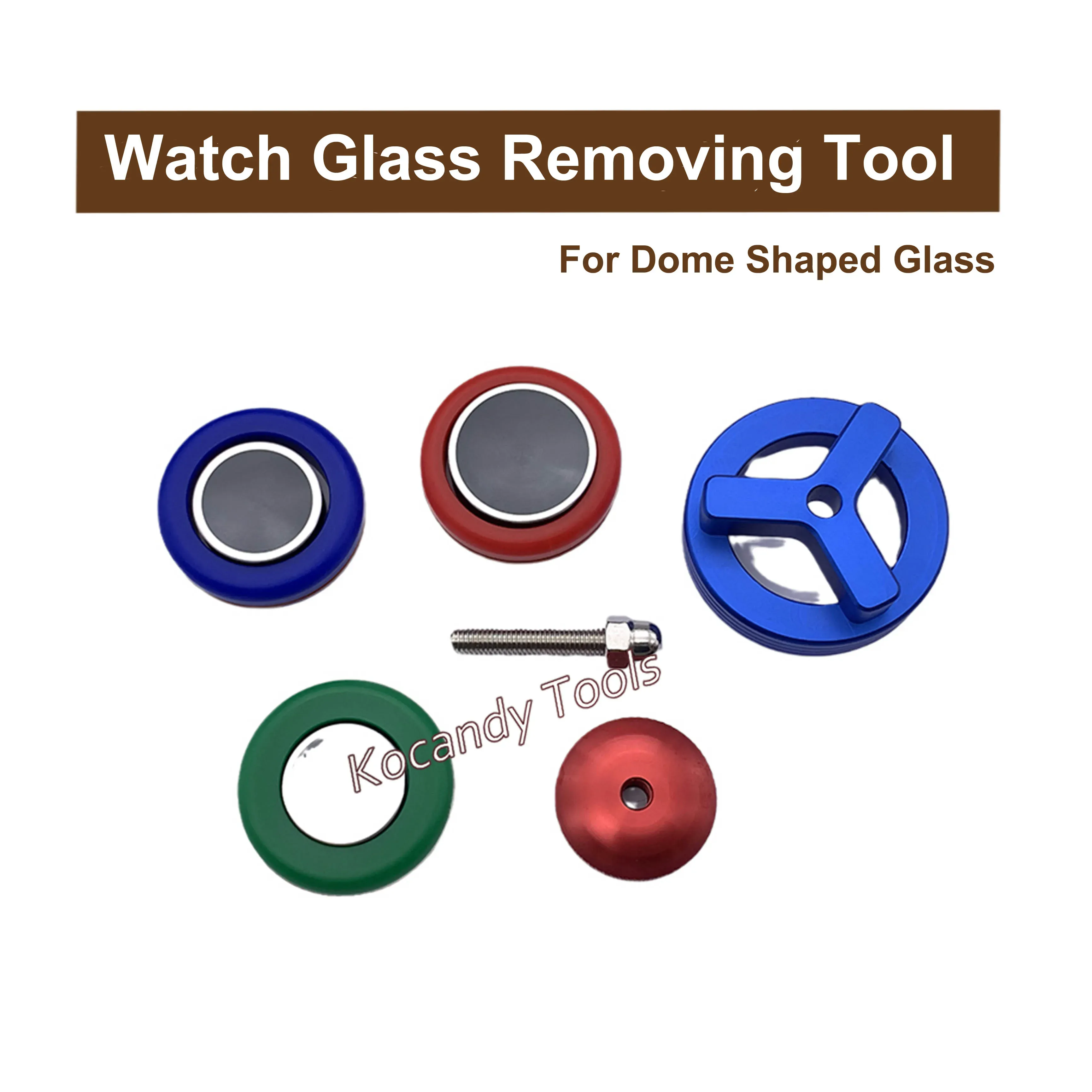 Set of colourful round glass removing pads with metal rings