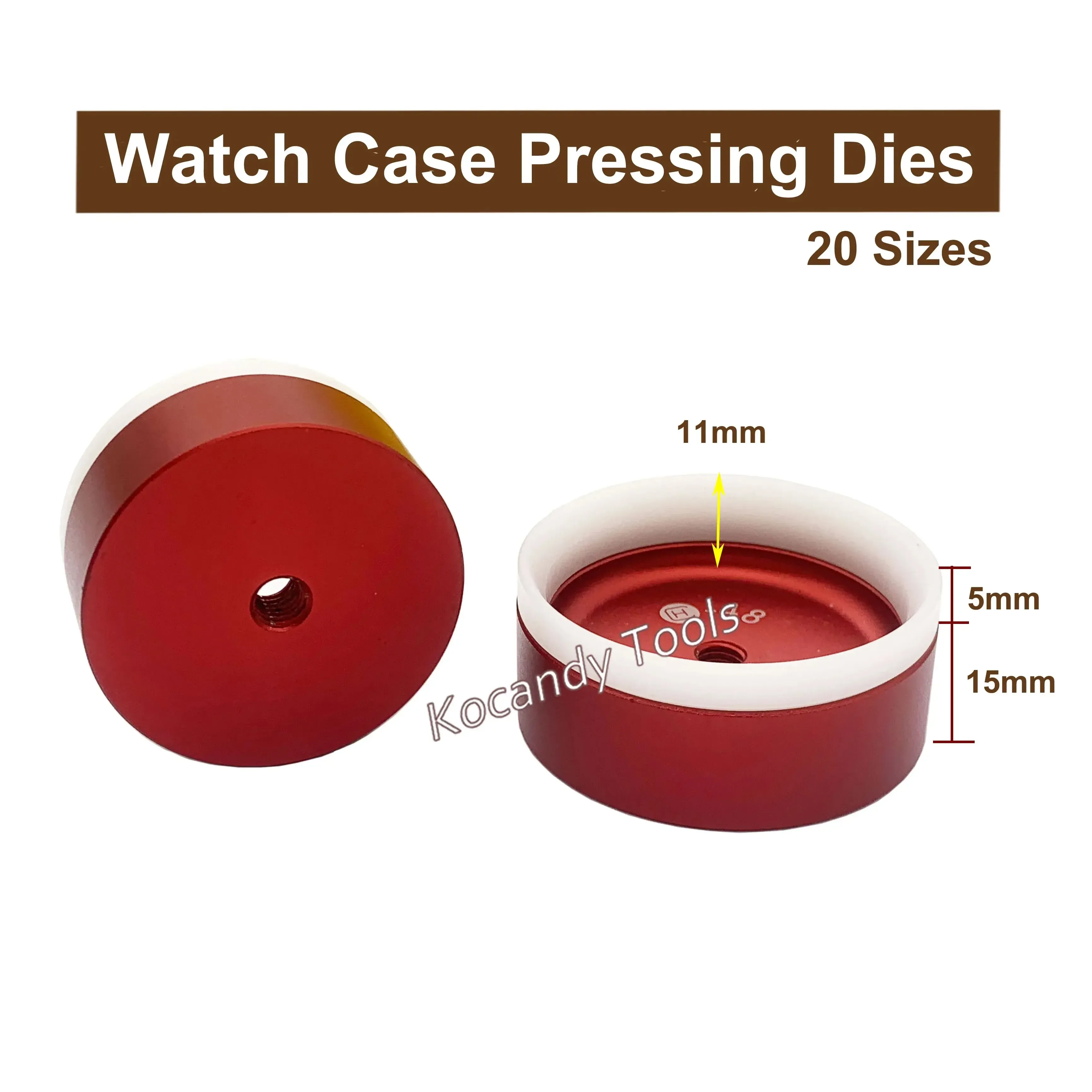 Single red case pressing die with an 11mm hole marked