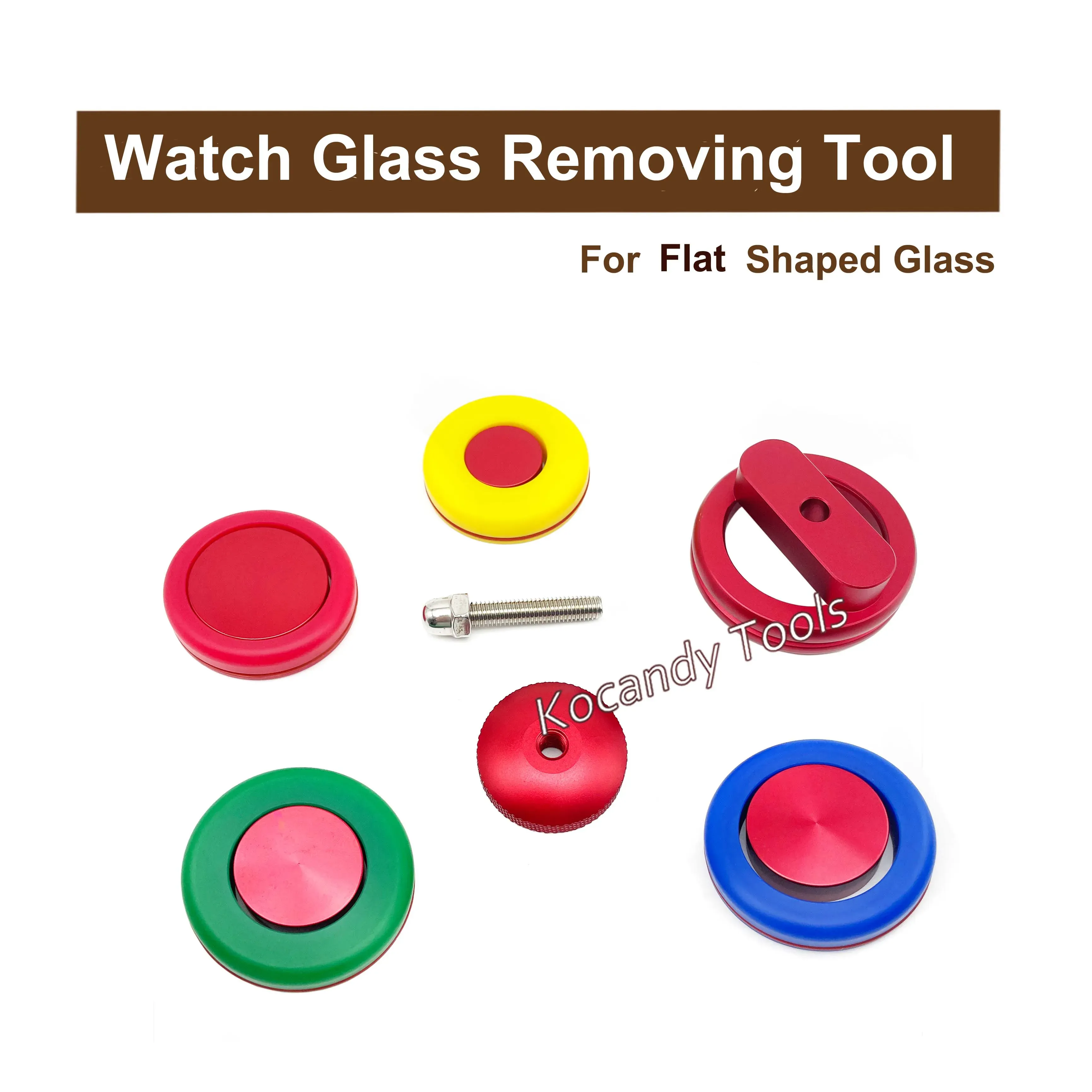 Round flat glass removing cups with yellow and red inserts