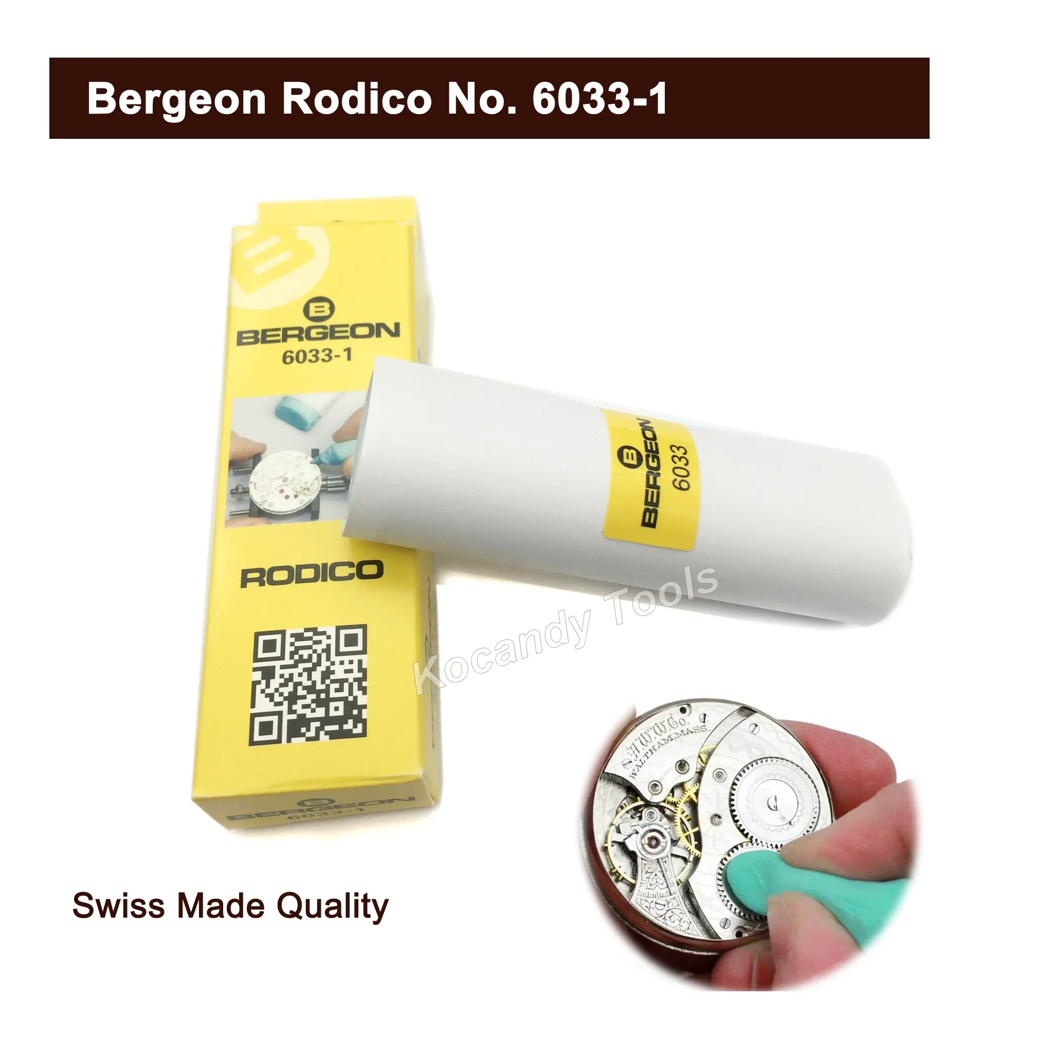 White Rodico putty stick in yellow sleeve with QR code, Swiss made quality