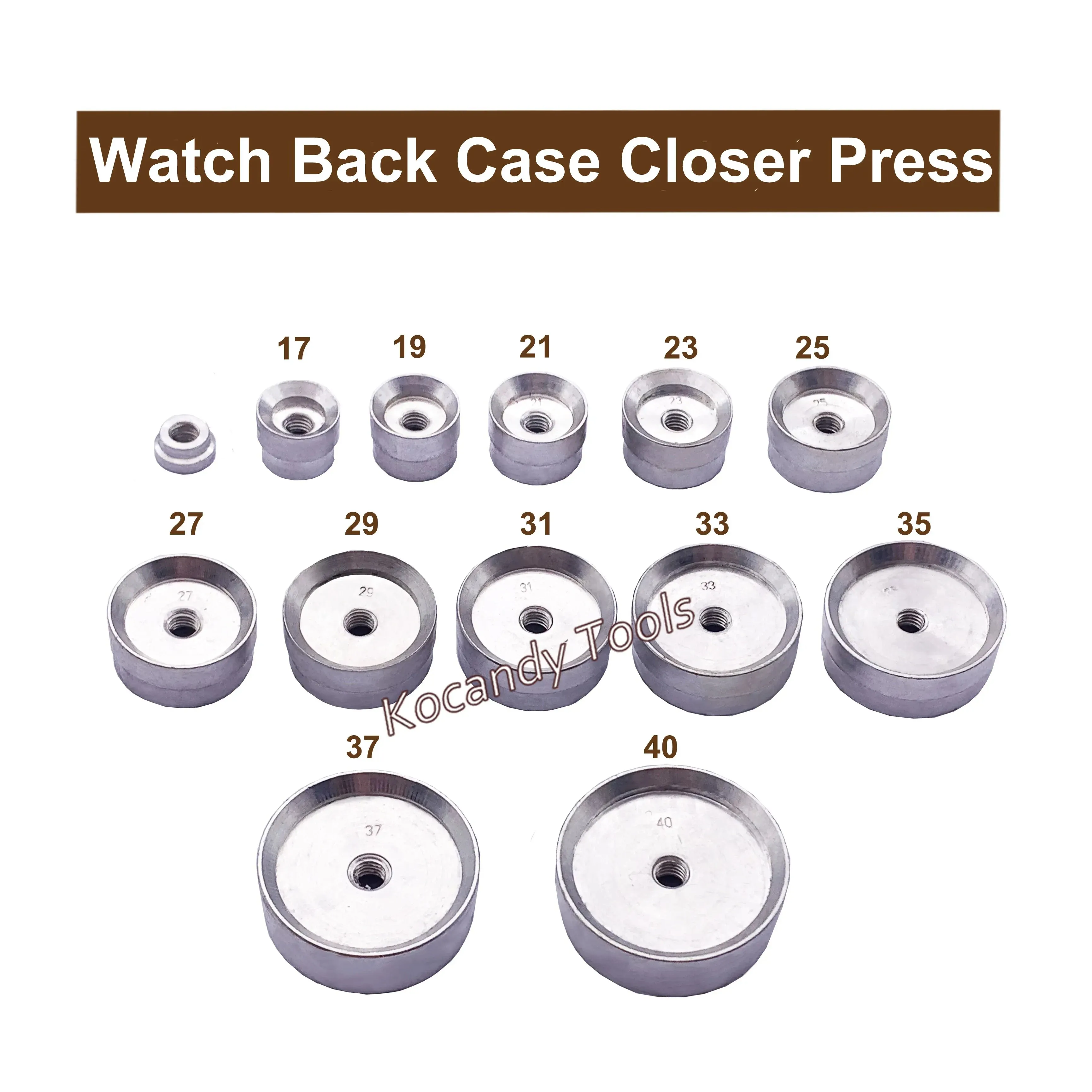 Round case closing dies arranged in rows numbered 13 to 32