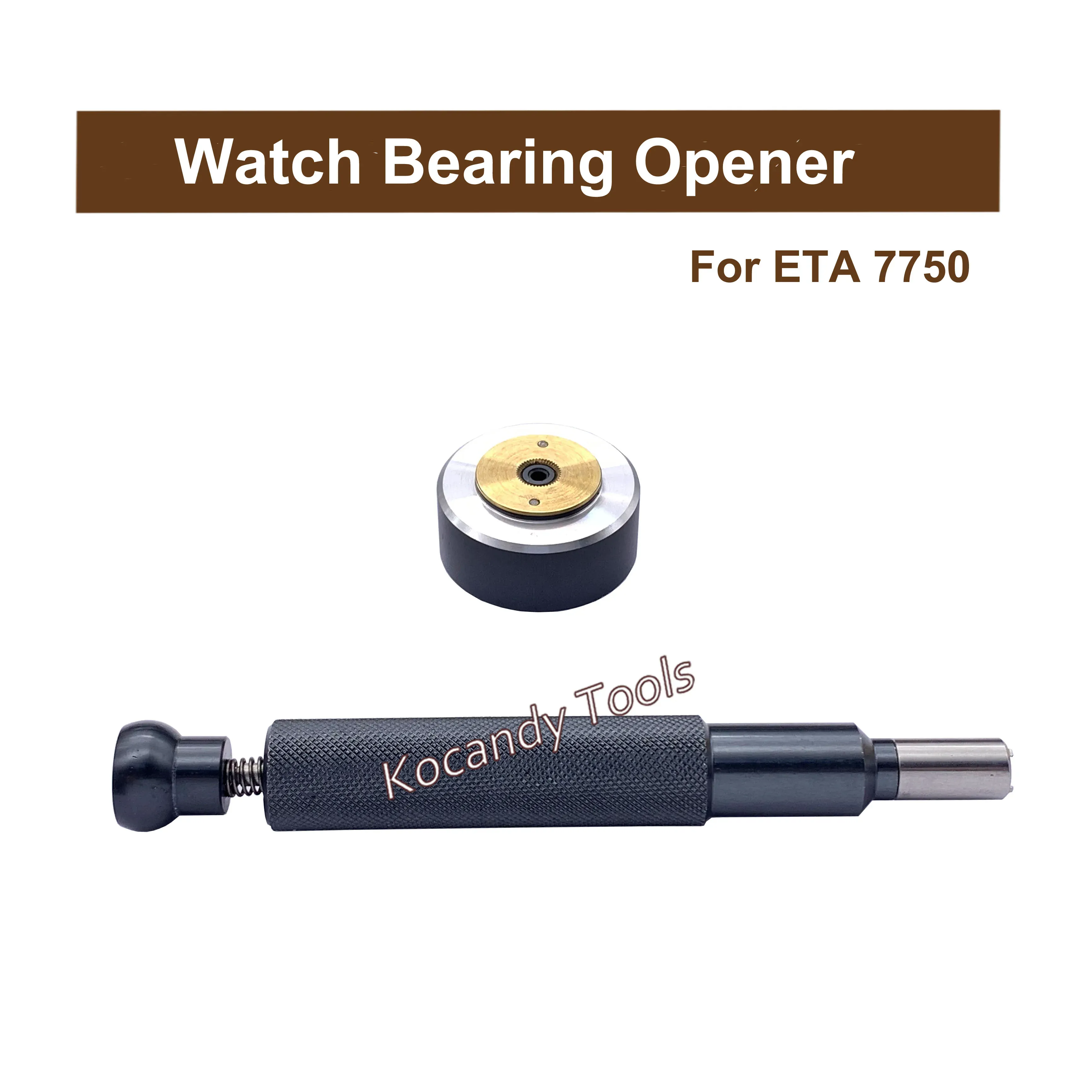 Bearing opener tip beside a gold-faced round die