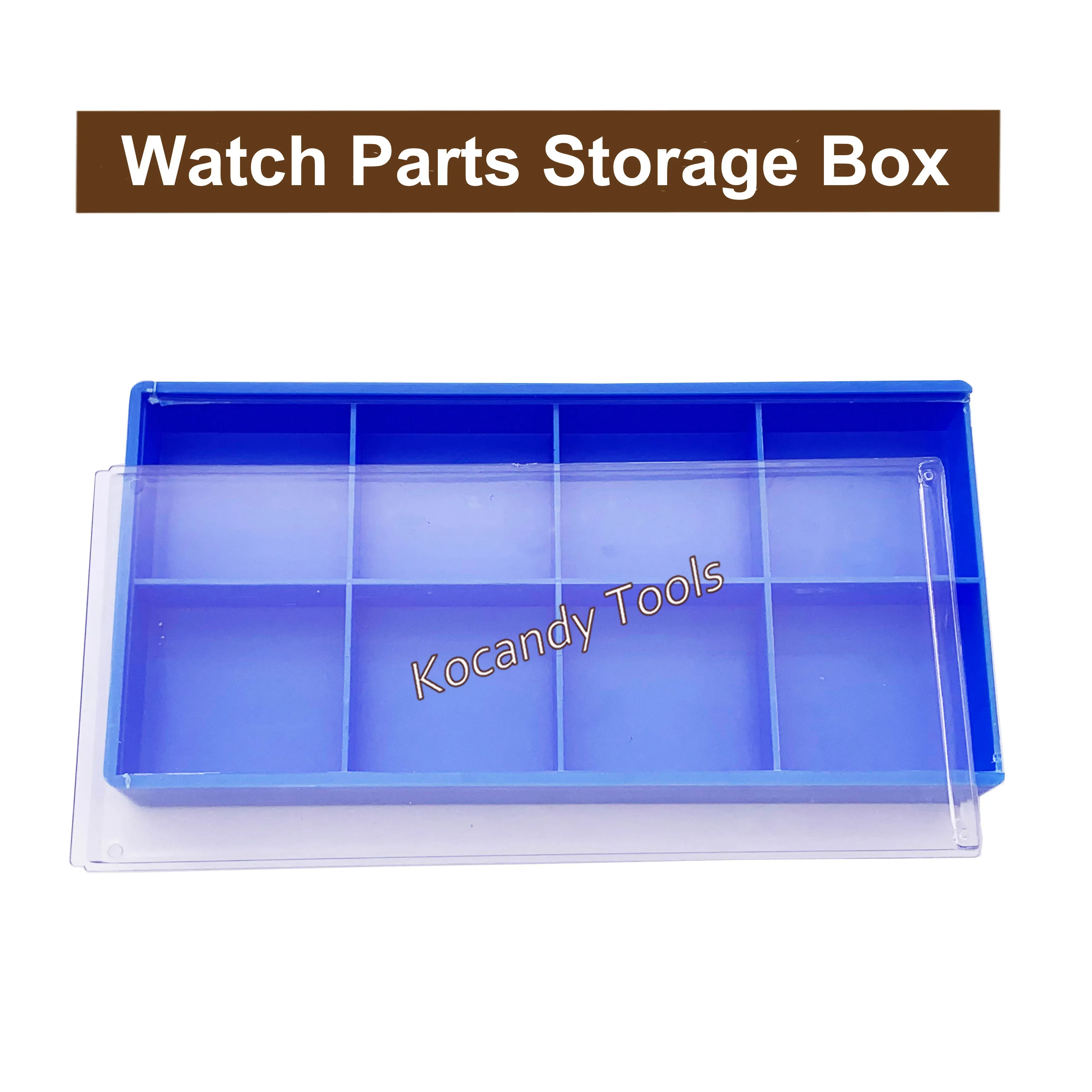 Blue translucent compartment box with 24 cells, lid closed