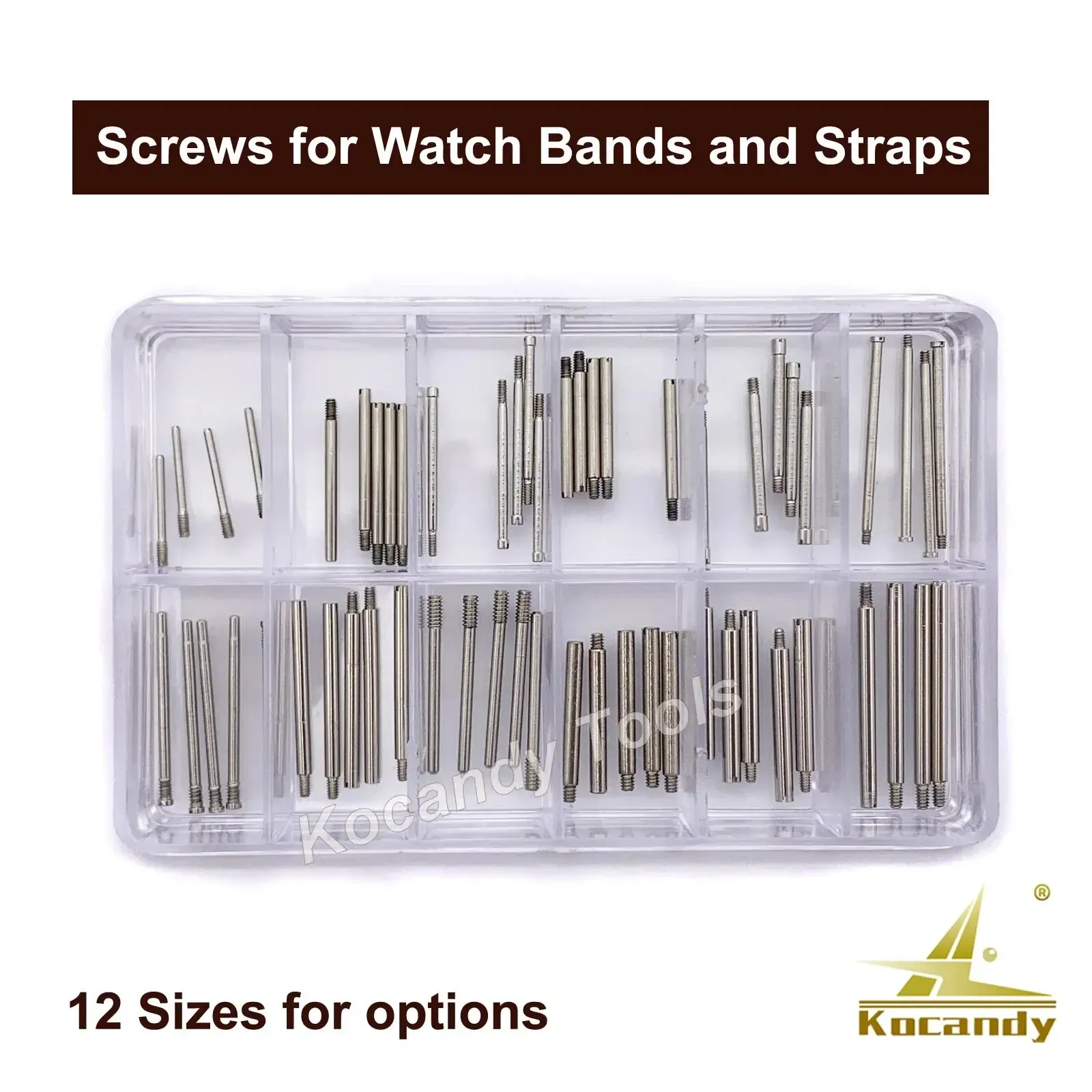 Clear plastic compartment box filled with assorted stainless steel tube rods