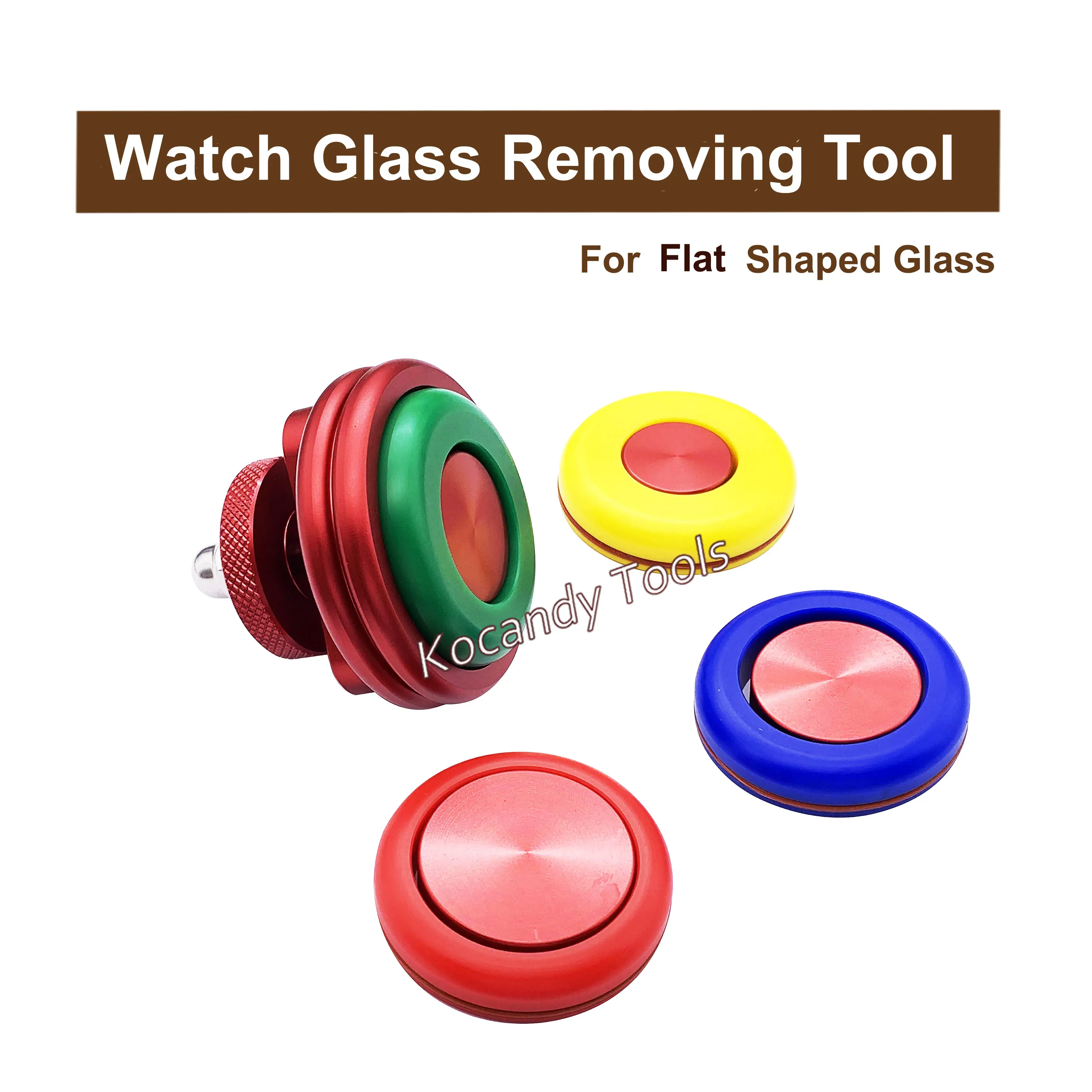 Set of red suction cups for flat watch glass with metal inserts