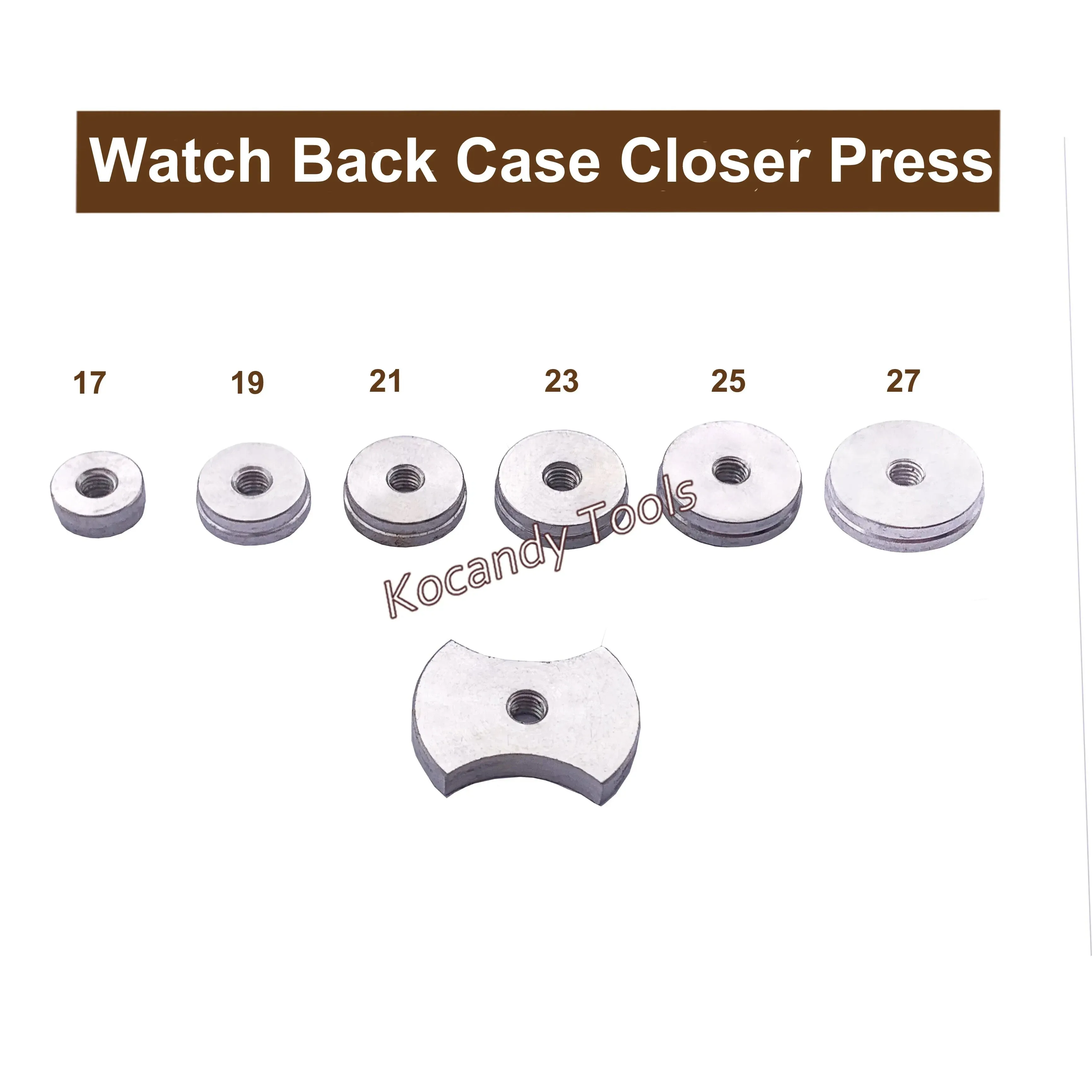 Set of metal pressing dies numbered by size on white background