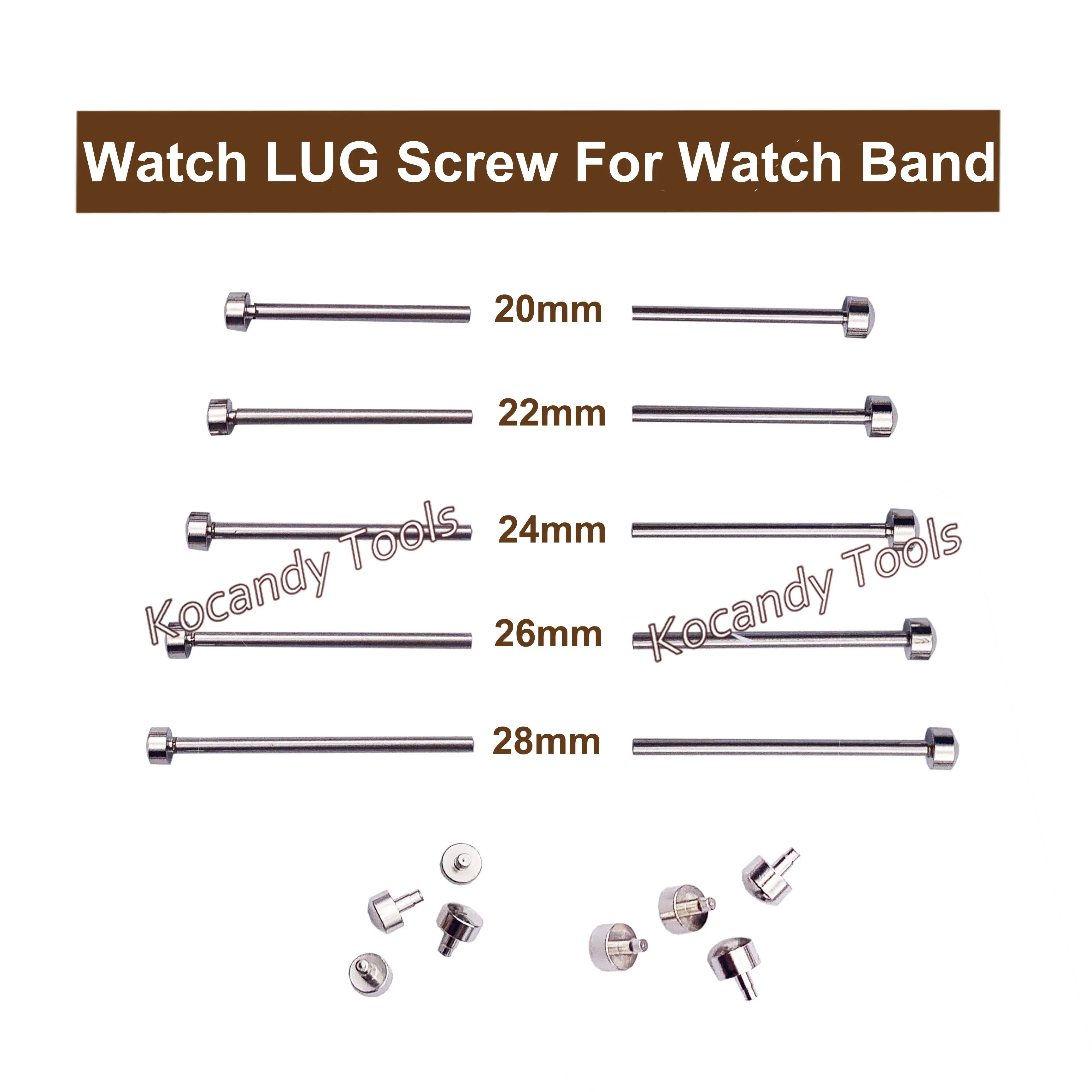 Silver screw pins in a row with head and thread insets