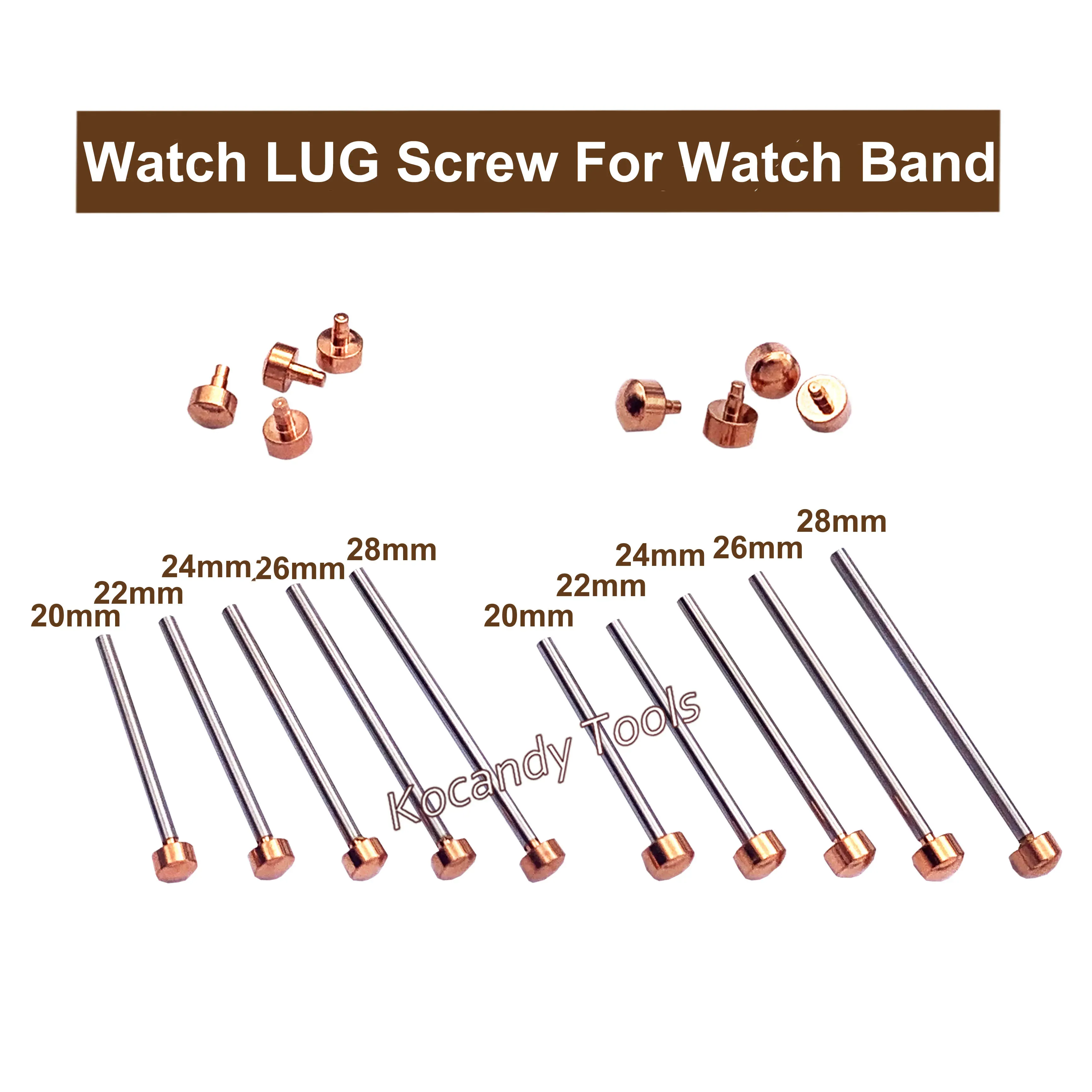Rose gold screw pins with rivet ends and thread close-up insets
