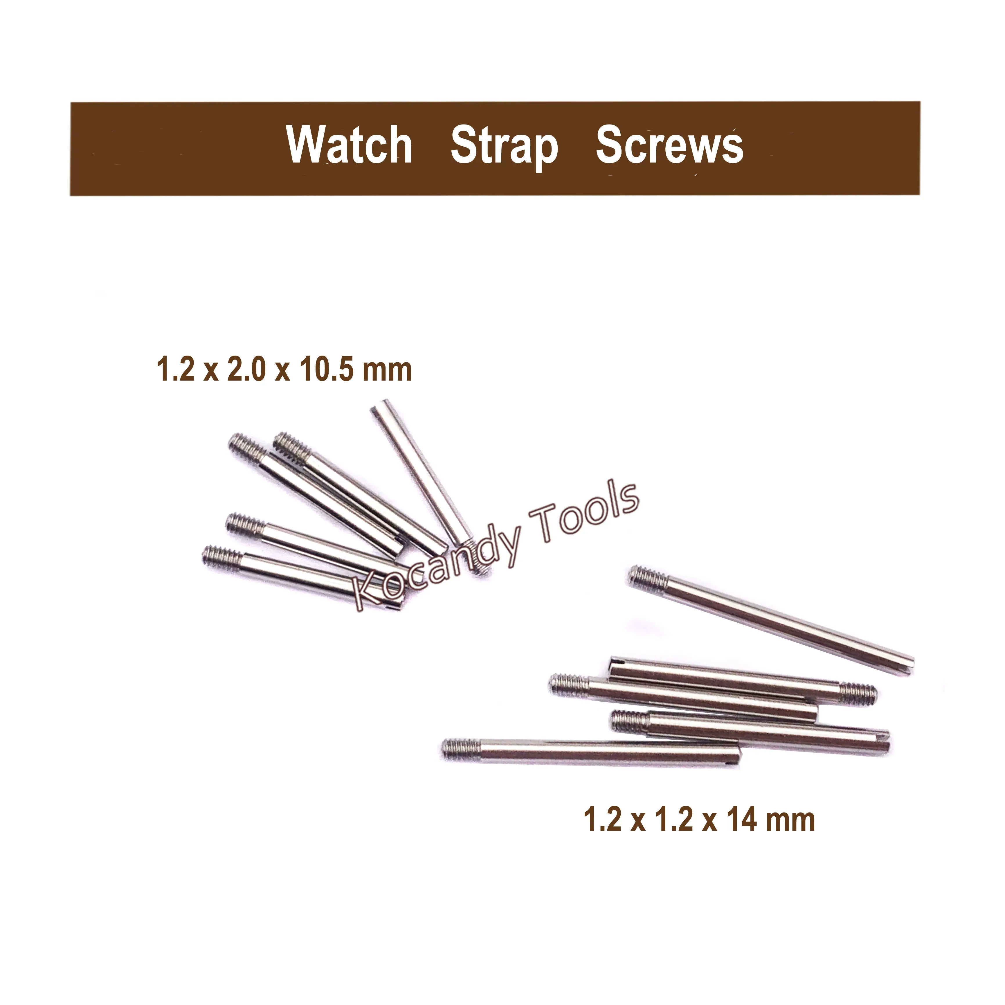 Few screw link pins with callouts reading 1.2 x 2.0 x 10mm and 1.2 x 2.5 x 14mm
