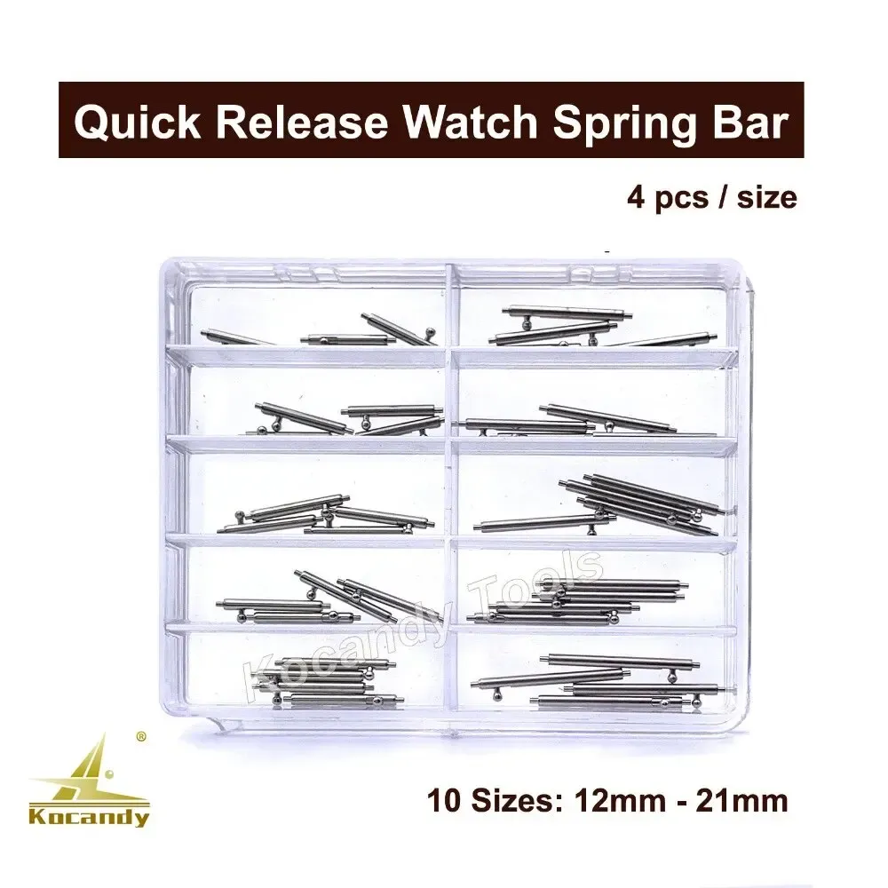 Clear compartment box of quick-release spring bars, ten sizes 12-21mm