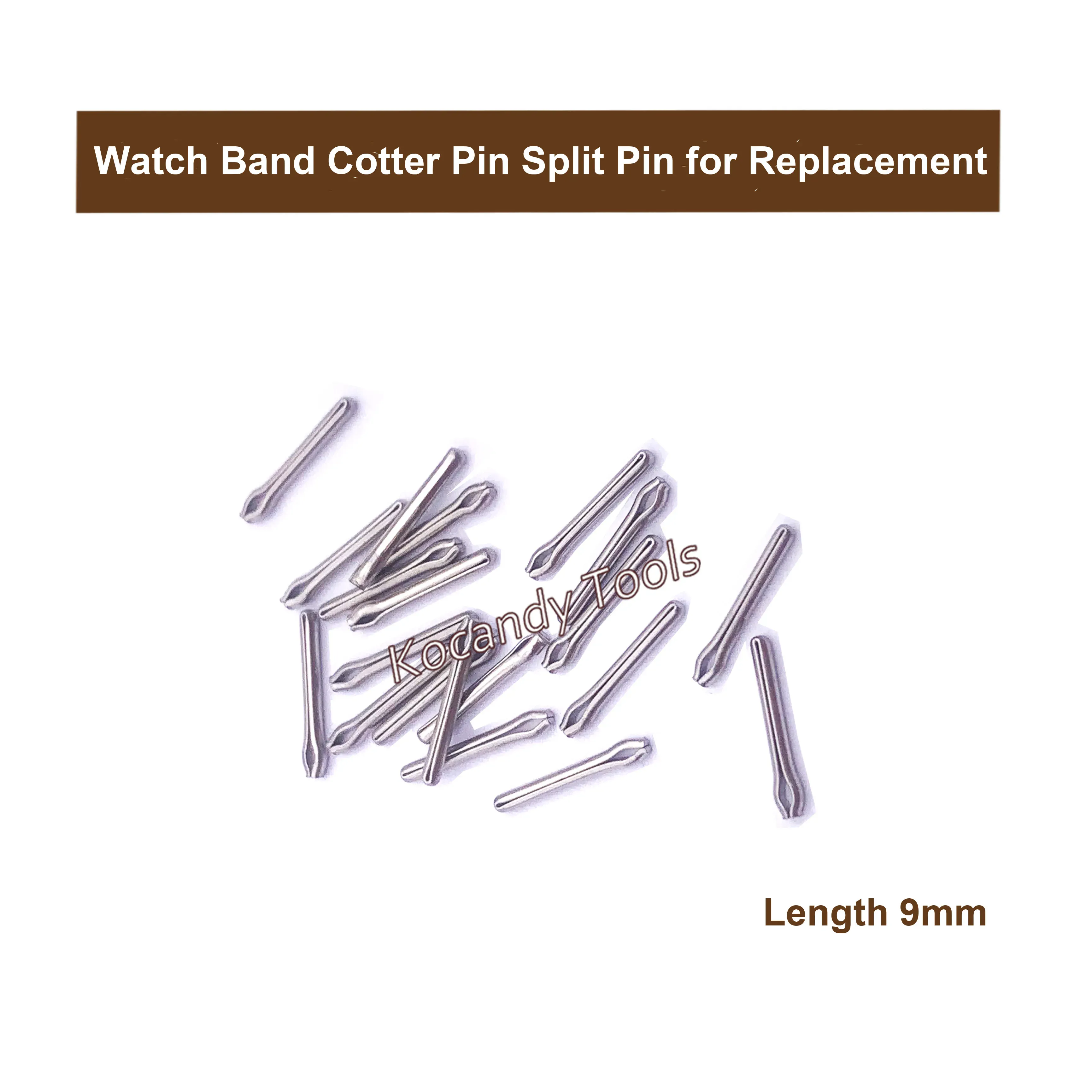 Pile of small steel link pins with a length 8mm label