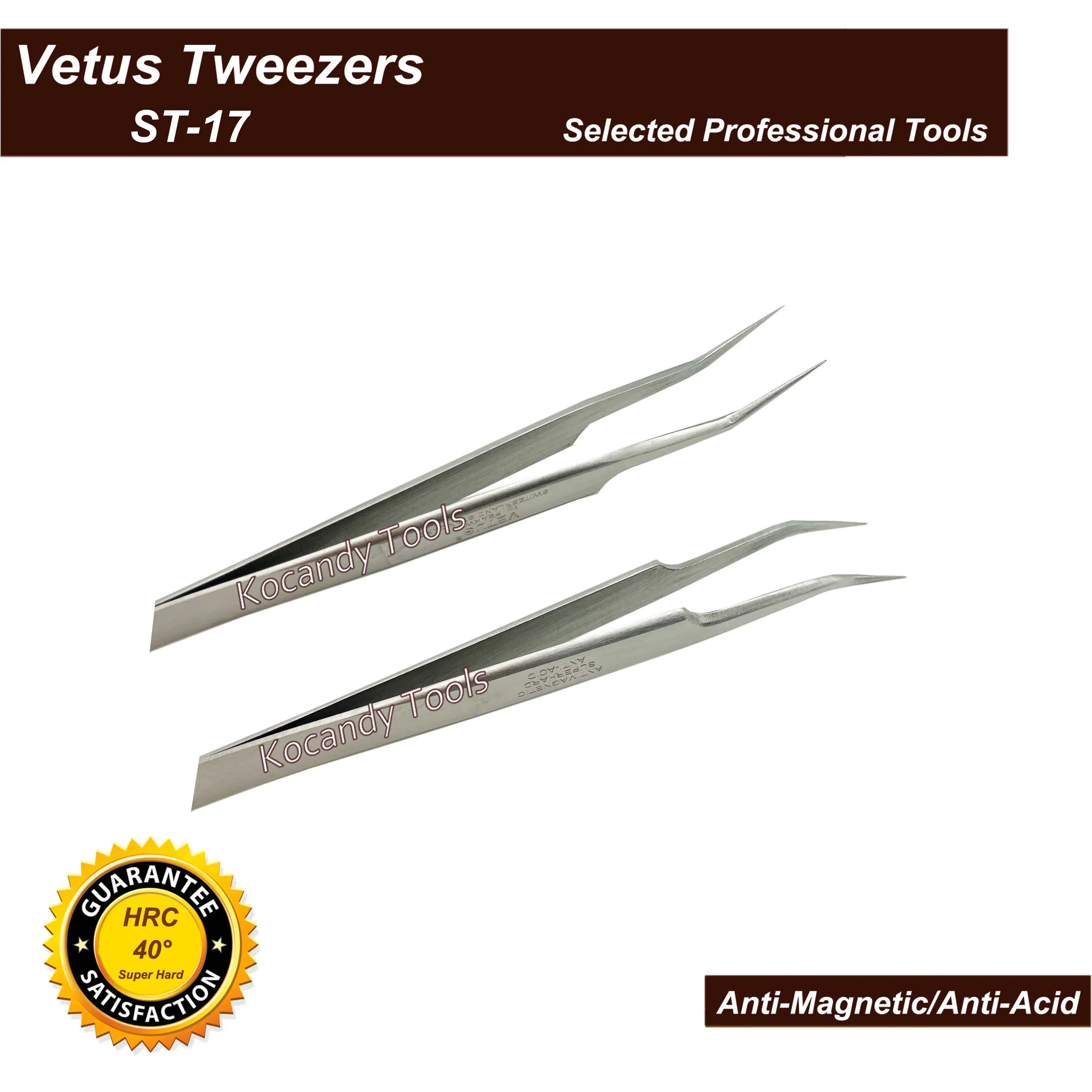 Vetus tweezers shown above a tweezer model chart