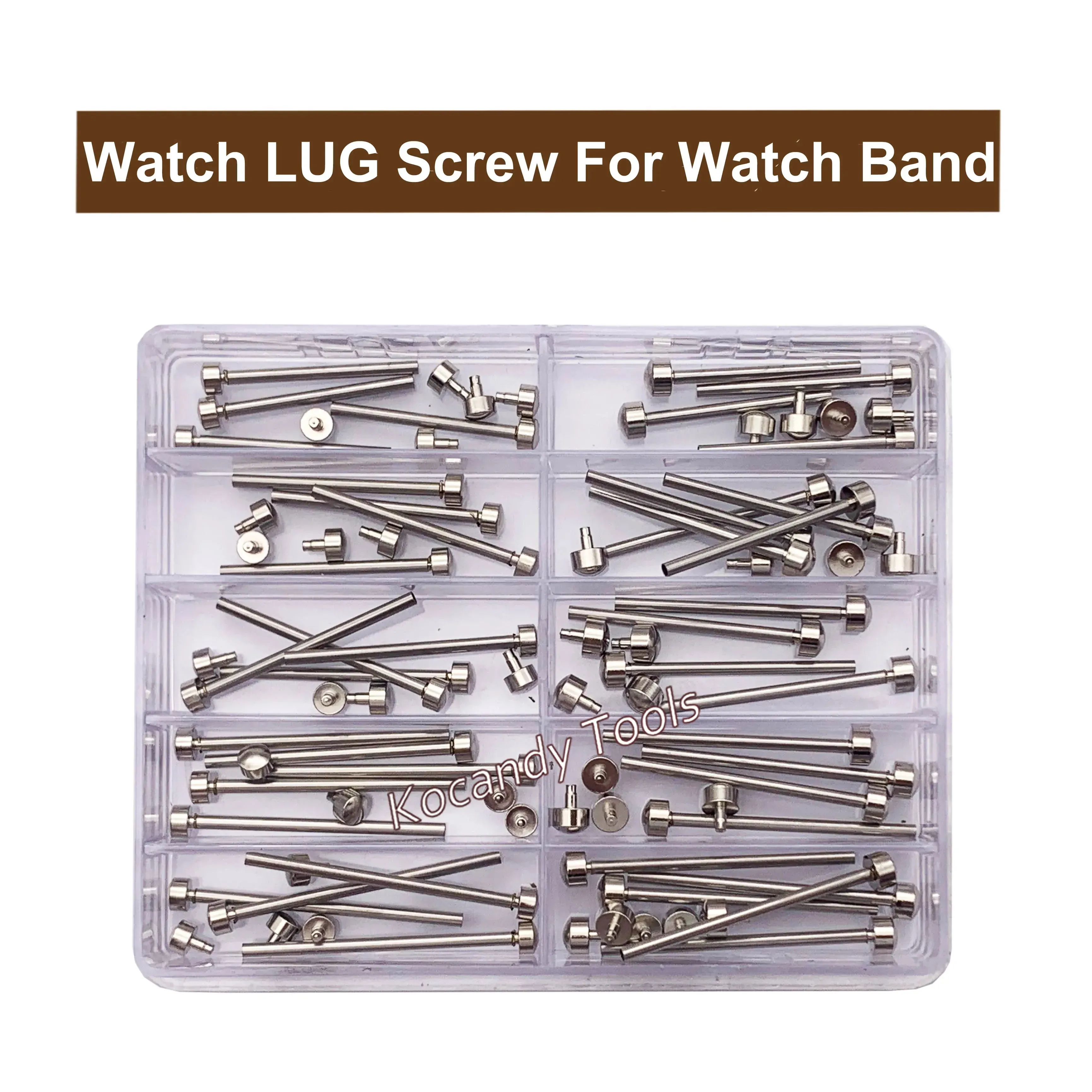 Silver lug screws and rivet ends spread out on white
