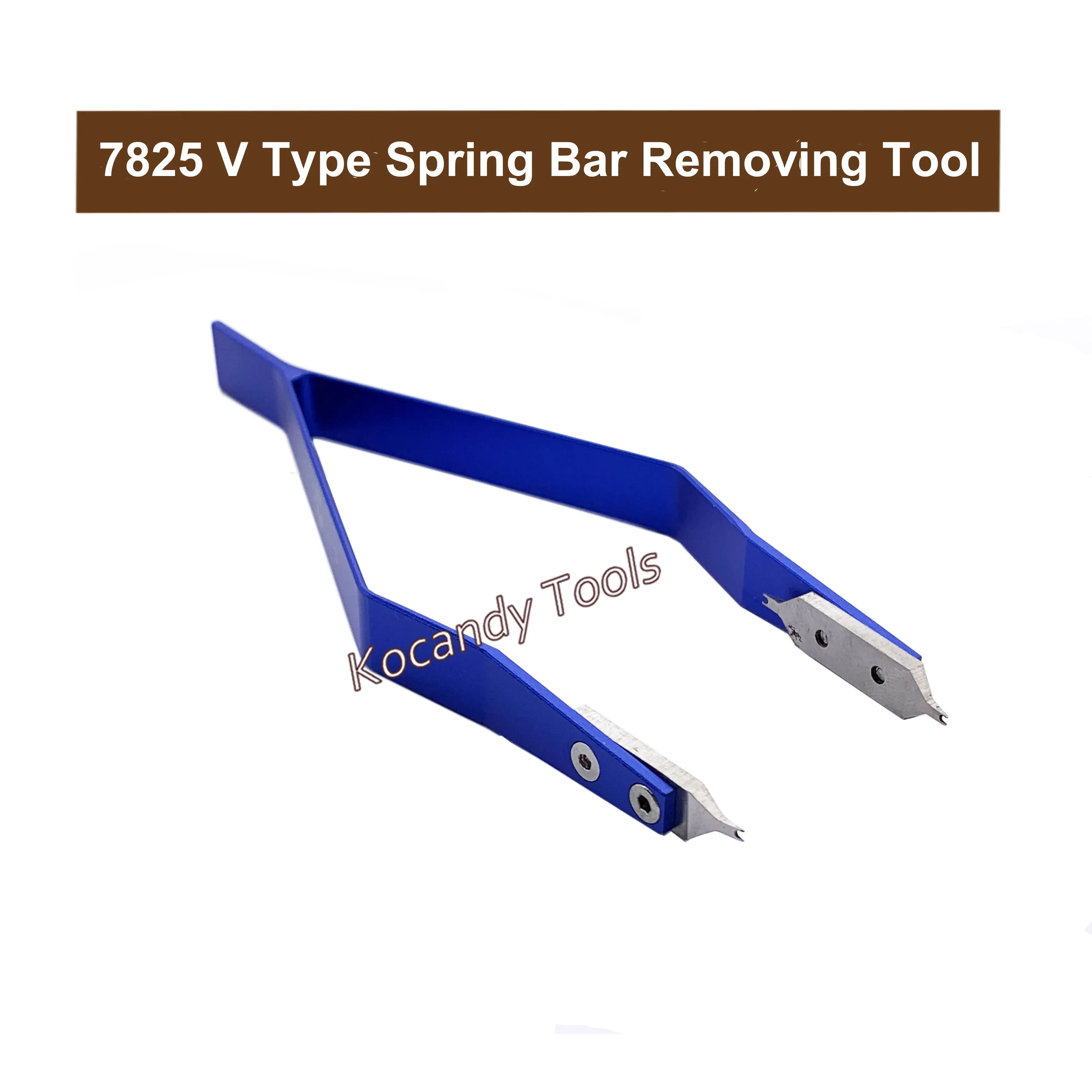 Blue spring bar remover with wide V jaws and black tips