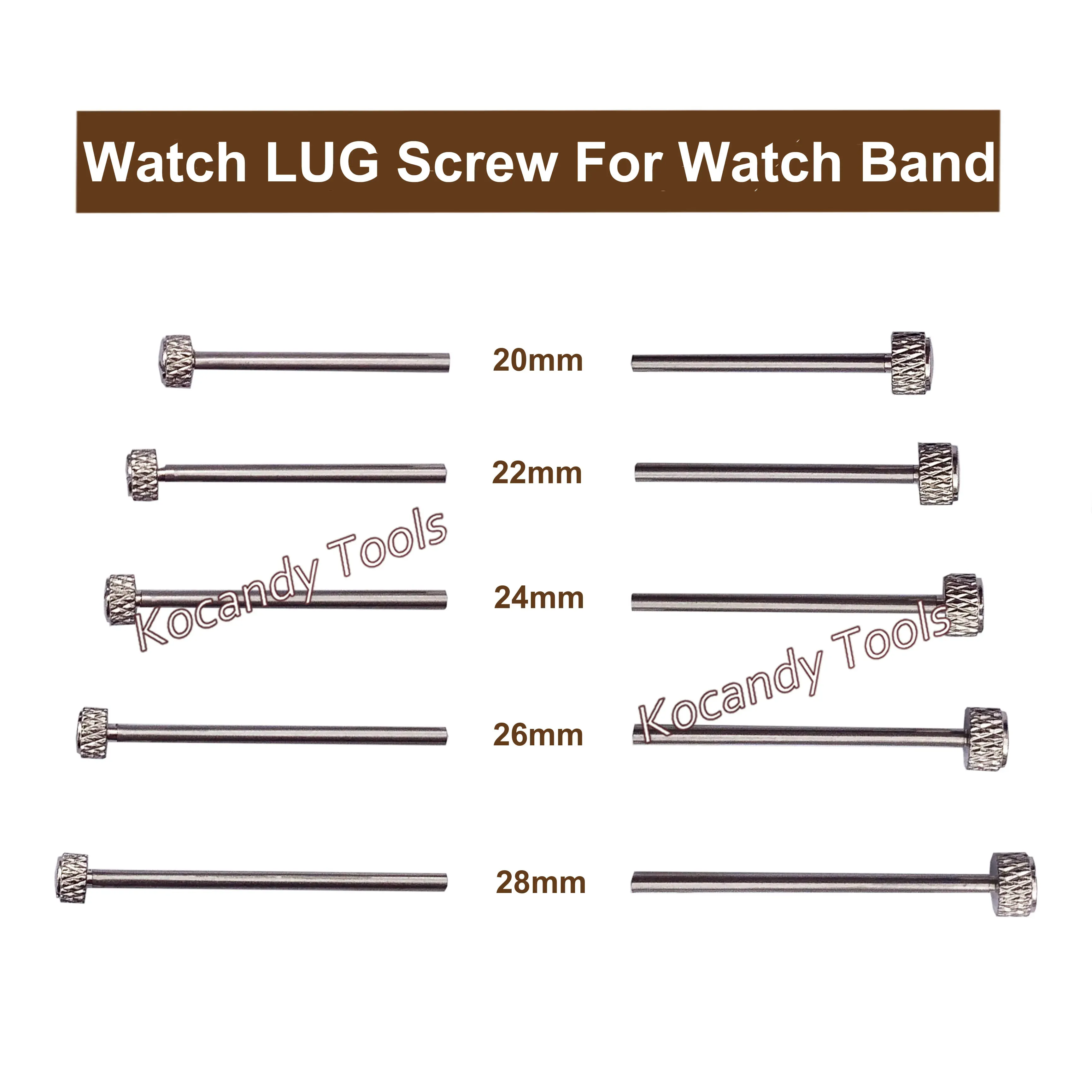 Silver screw pins in a row with 30 to 36mm length labels