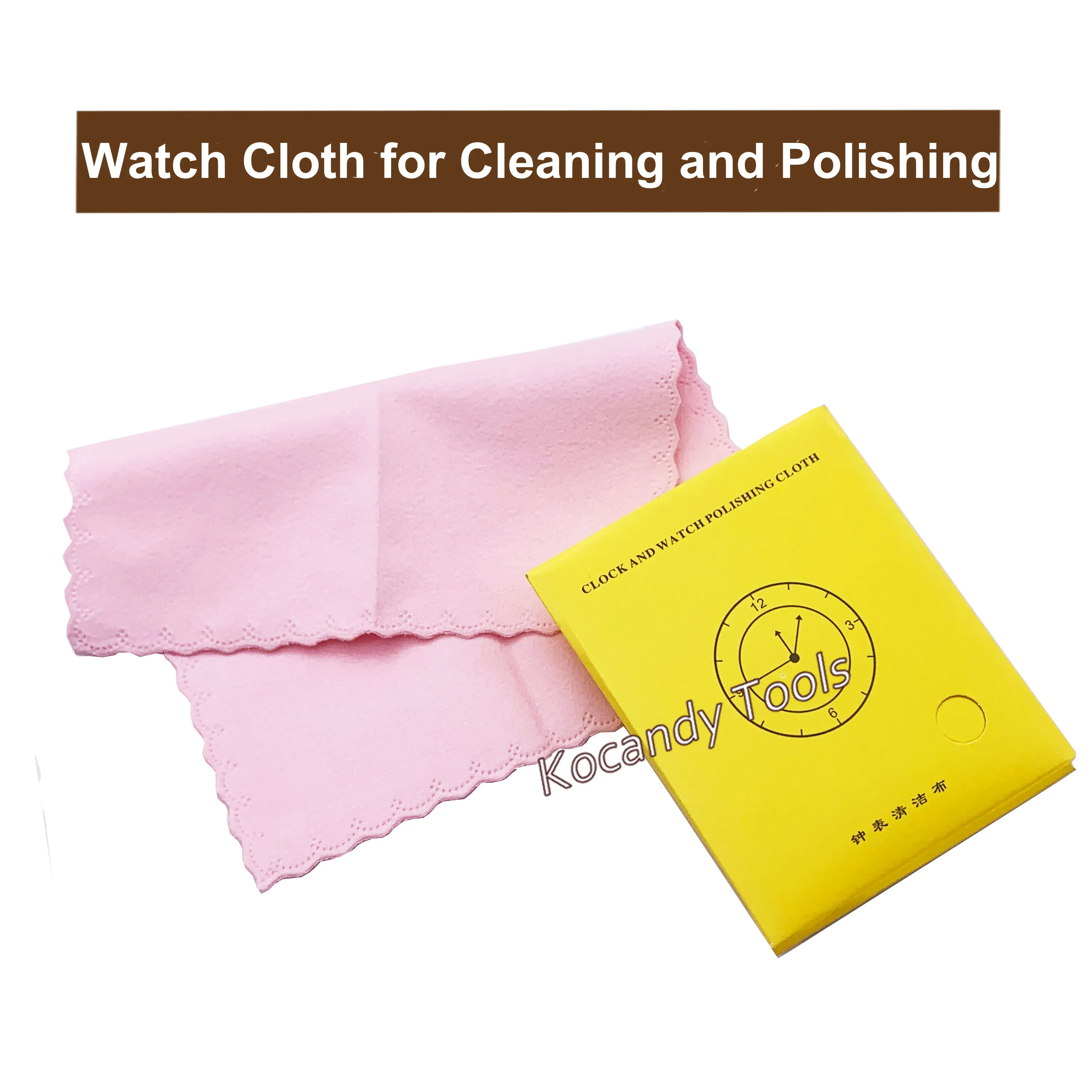 Pink and yellow microfiber cleaning cloths beside black watch cloths