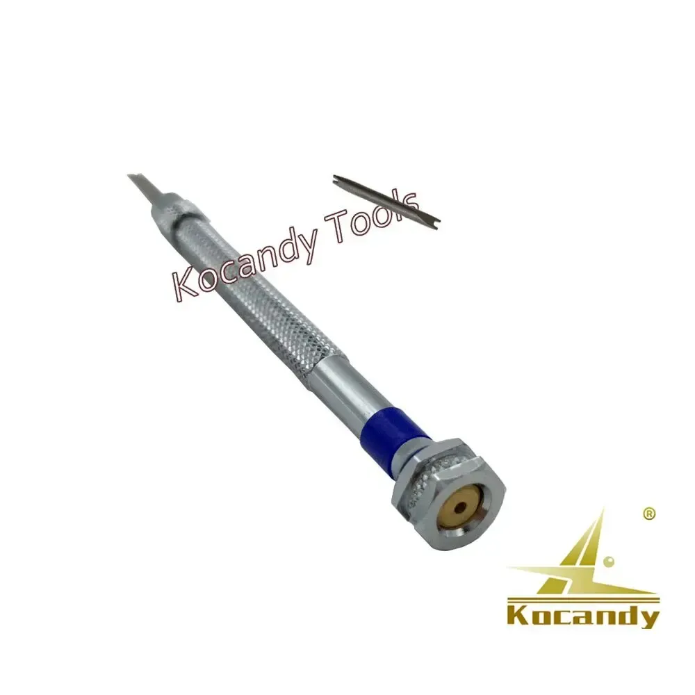 Blue and steel double-ended screwdriver with an extra 1.0 mm blade