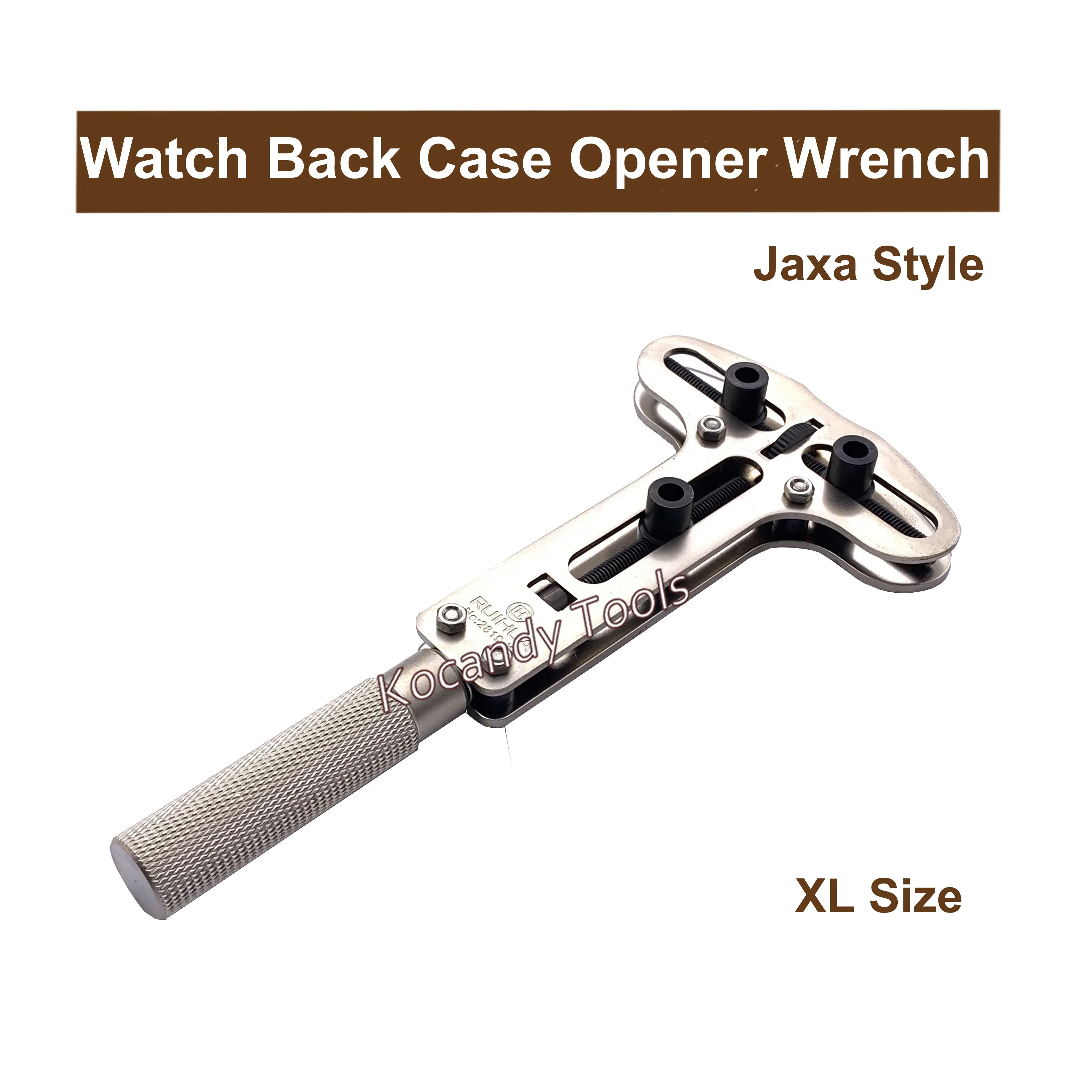 Jaxa-style watch back case opener wrench with three prongs