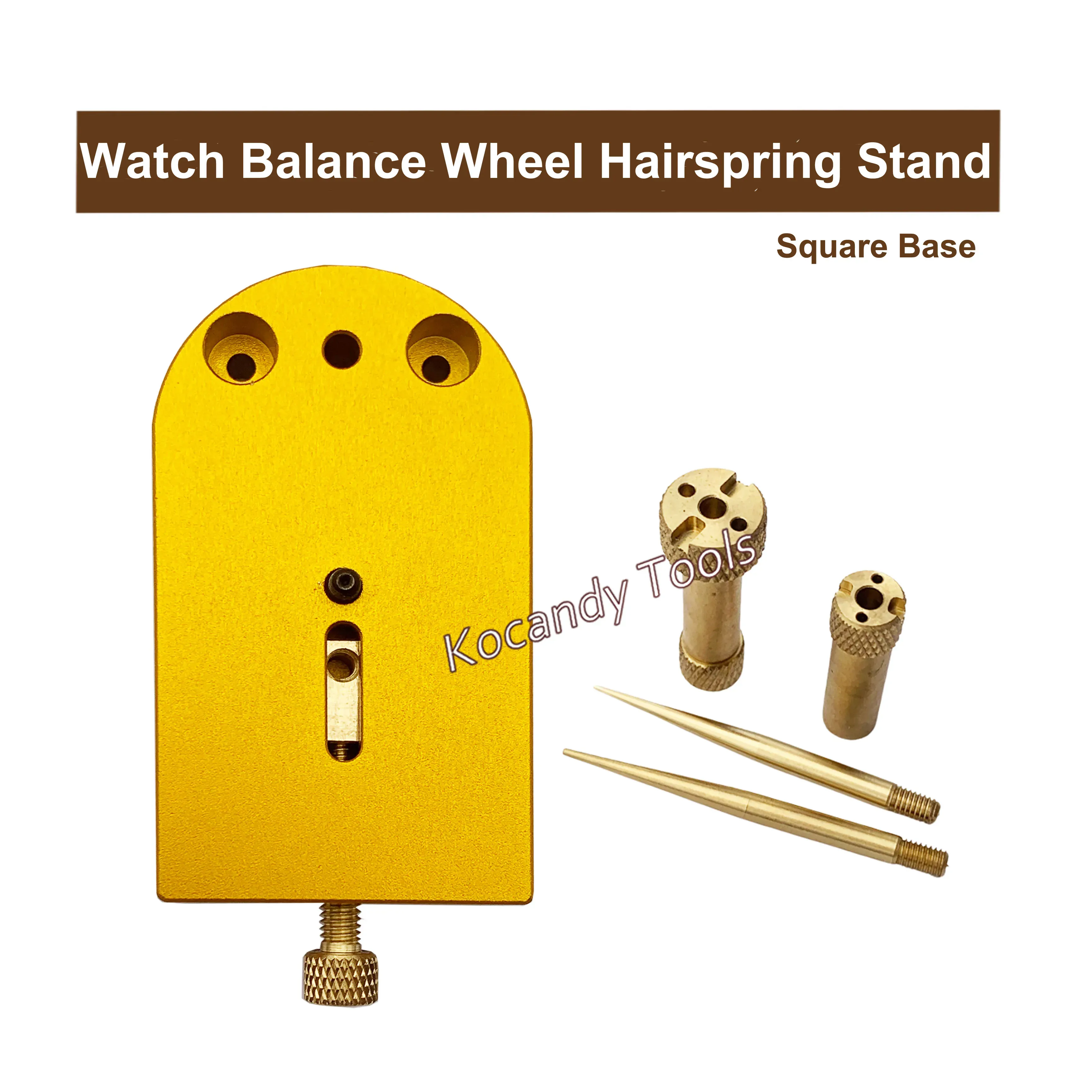 Yellow balance hairspring stand with removable pins and screws