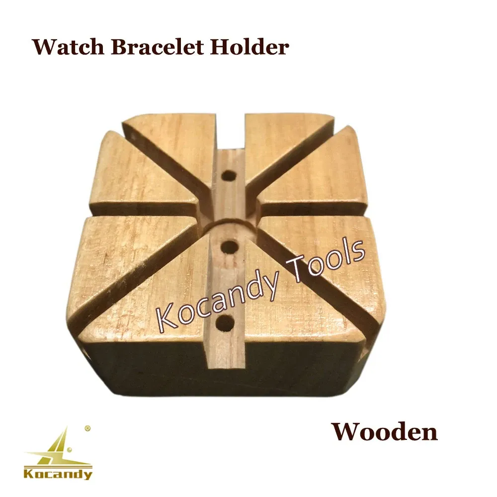Large wooden band holder block with diagonal saw slots
