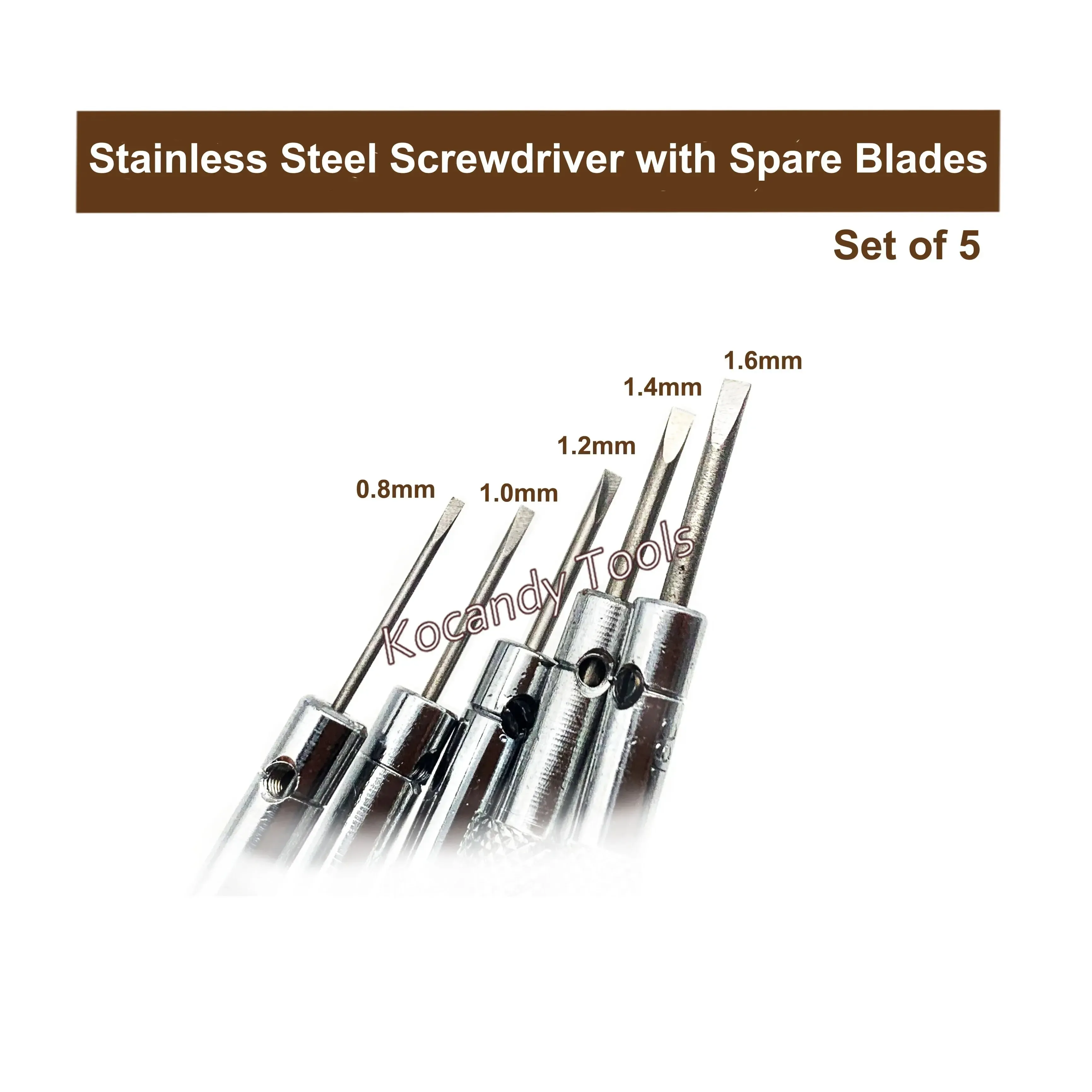Slotted screwdrivers laid flat showing their steel blades