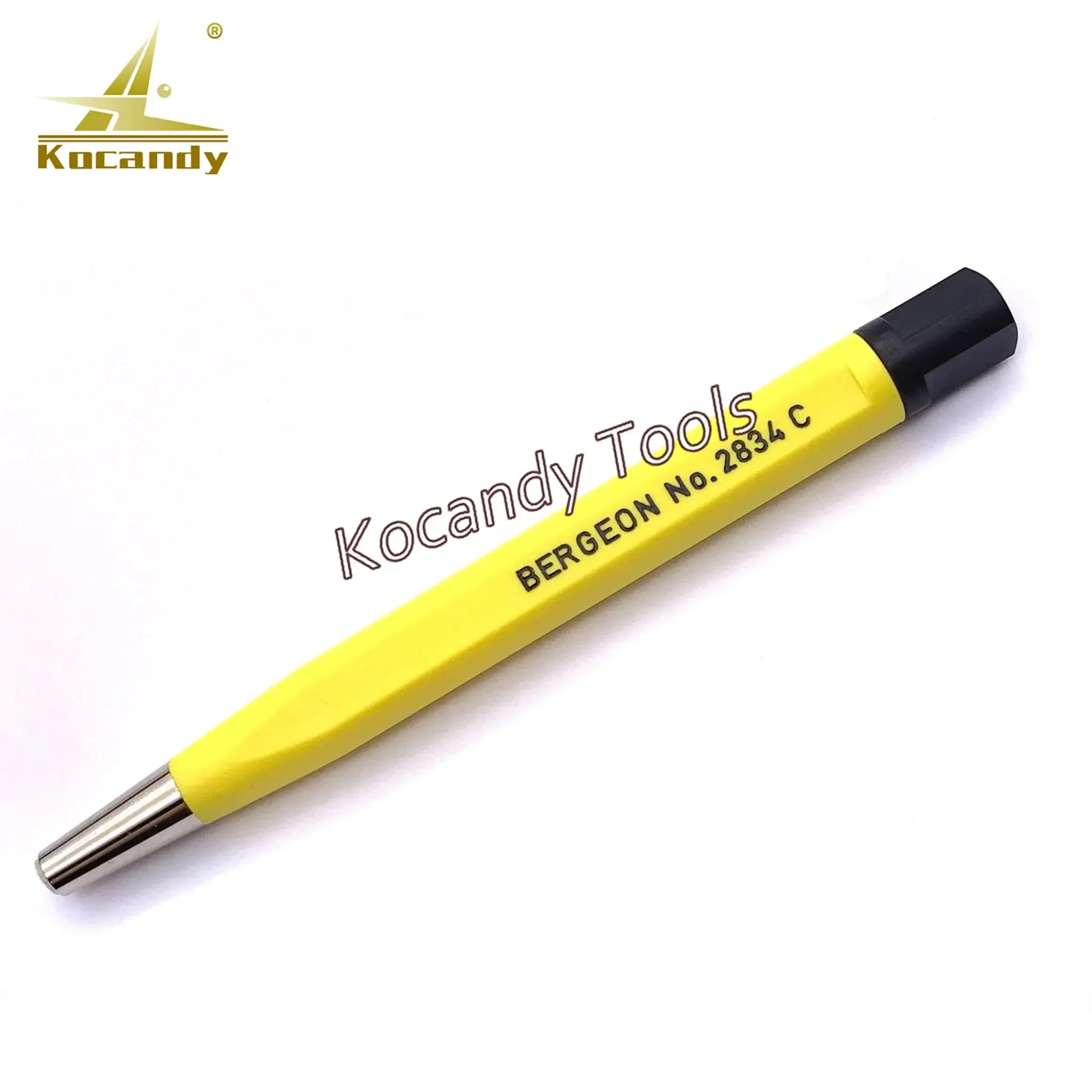 Yellow pen-shaped fibreglass scratch brush with black tip on white