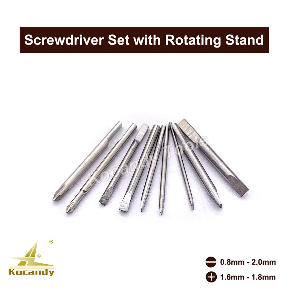 Bundle of watch screwdrivers with metal tips on white